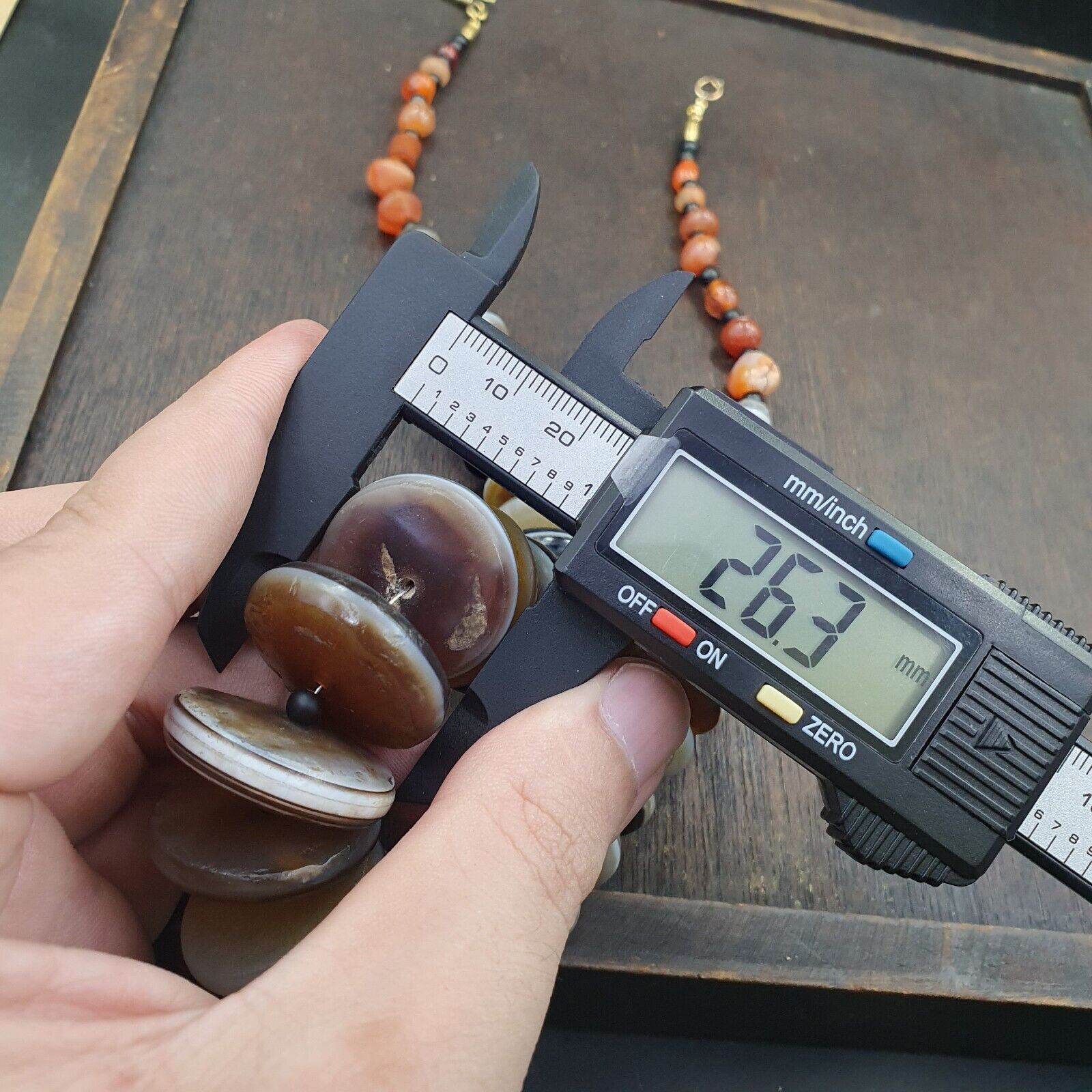 VERY RARE COLLECTION ANCIENT DZI AGATE STONE DISC Himalaya Beads Necklace B-1