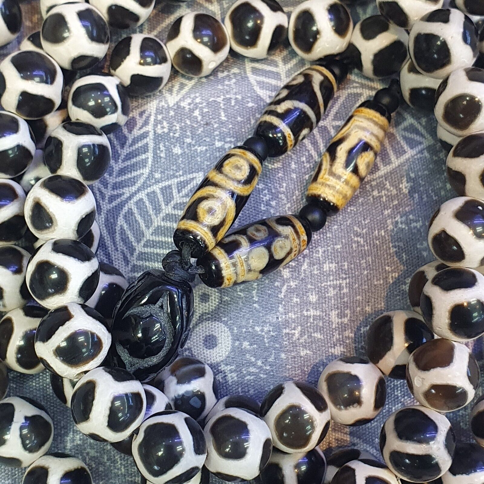 Vinatage Etched Agate Budhi Beads MALA 108 BEADS Buddhists ROSARY Dzi Eye Beads