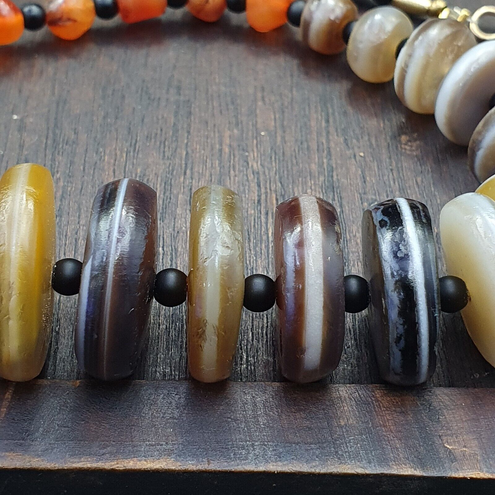VERY RARE COLLECTION ANCIENT DZI AGATE STONE DISC Himalaya Beads Necklace B-1