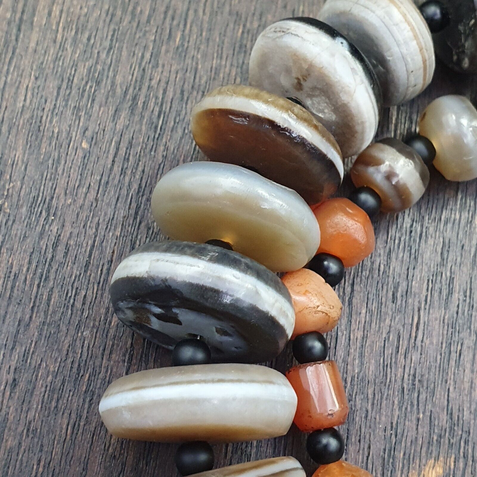 VERY RARE COLLECTION ANCIENT DZI AGATE STONE DISC Himalaya Beads Necklace B-1