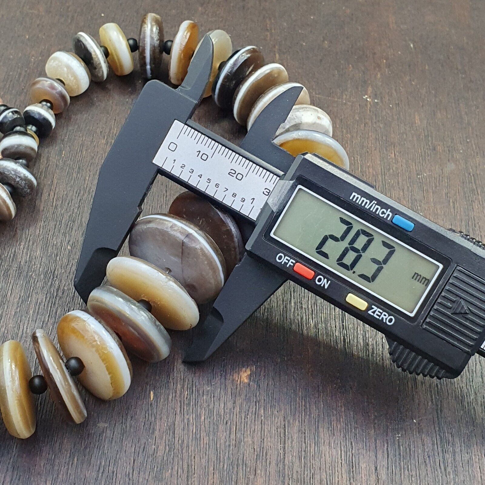 VERY RARE COLLECTION ANCIENT DZI AGATE STONE DISC Himalaya Beads Necklace B-2