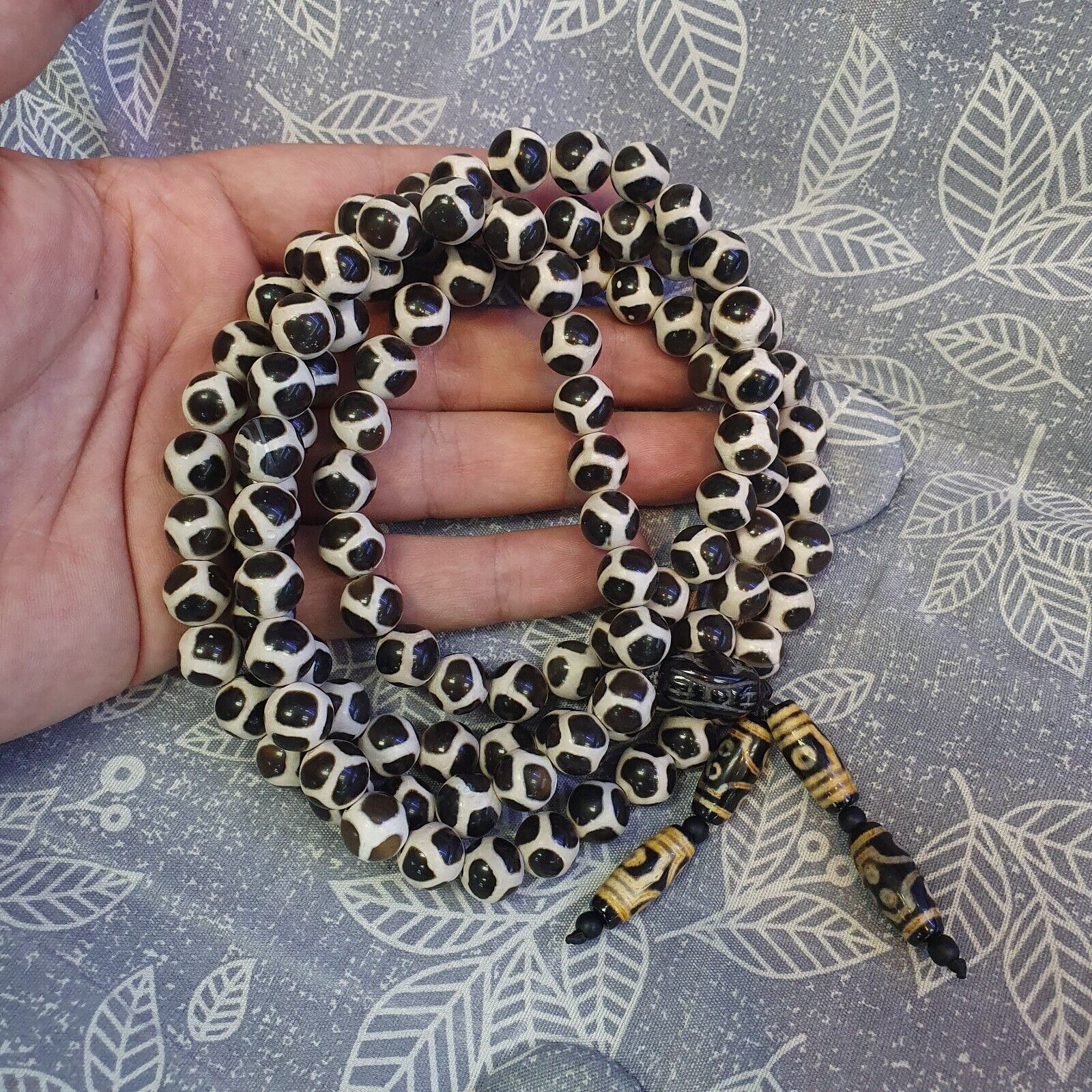 Vinatage Etched Agate Budhi Beads MALA 108 BEADS Buddhists ROSARY Dzi Eye Beads