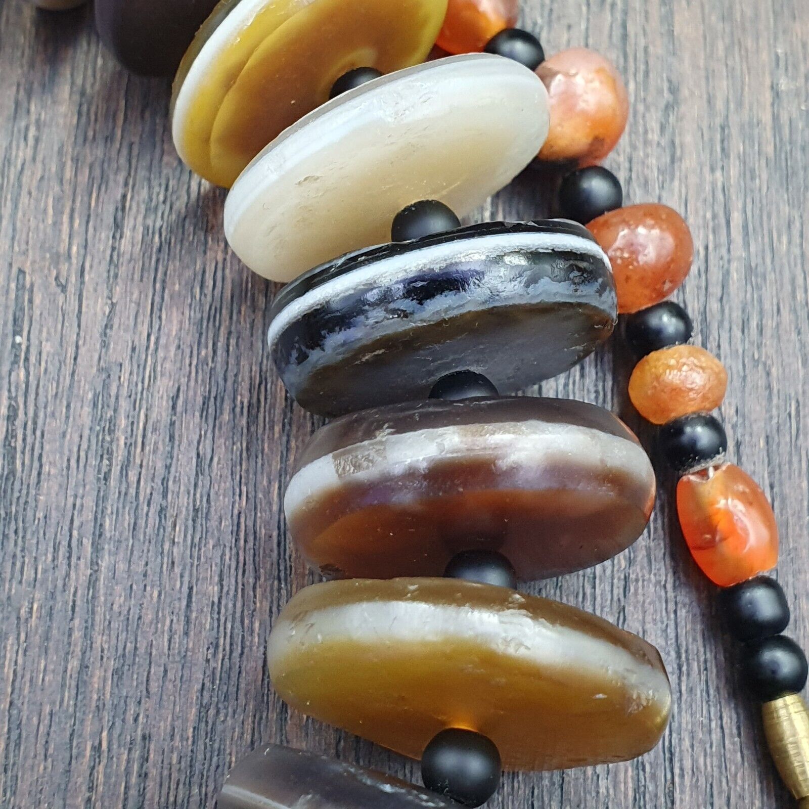 VERY RARE COLLECTION ANCIENT DZI AGATE STONE DISC Himalaya Beads Necklace B-1