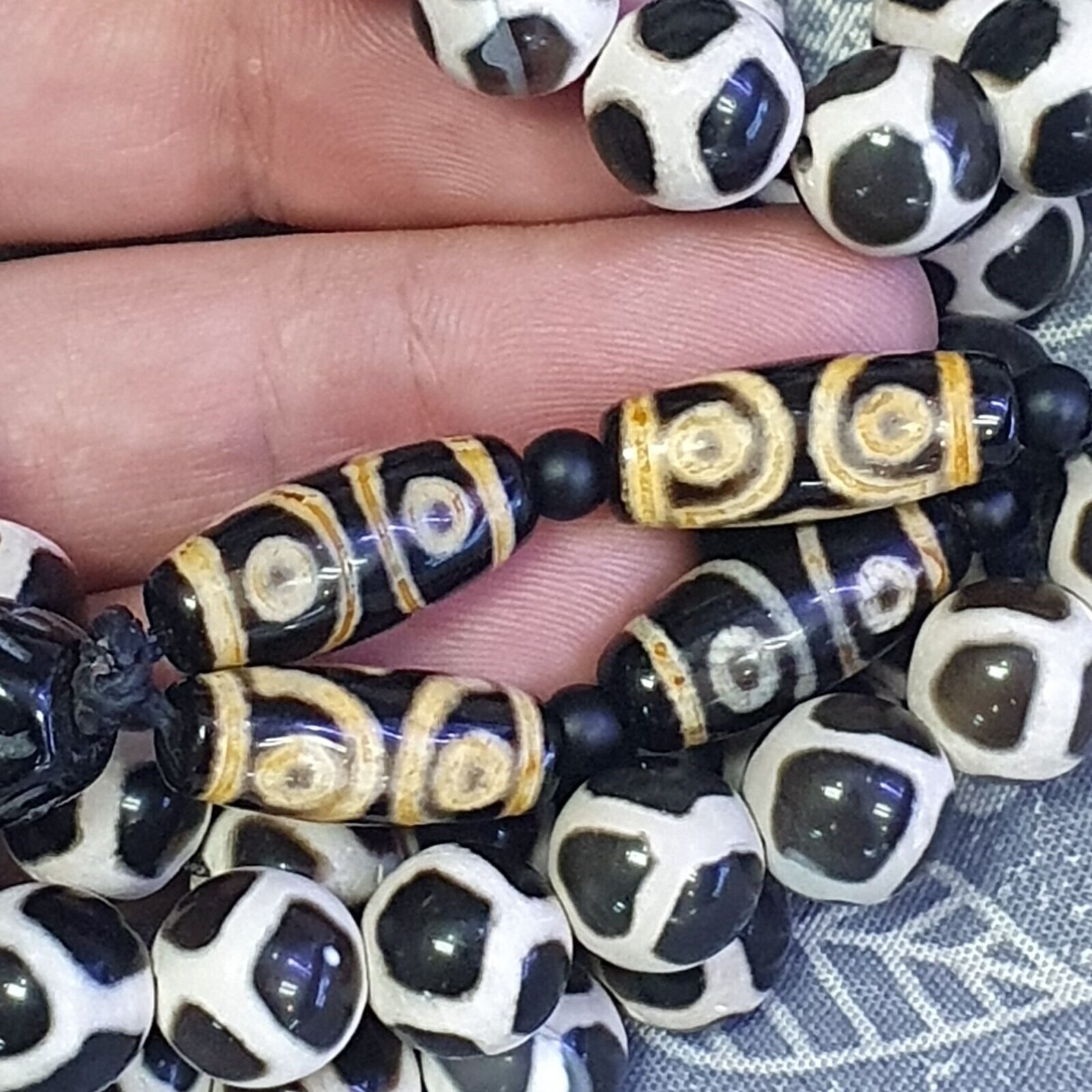 Vinatage Etched Agate Budhi Beads MALA 108 BEADS Buddhists ROSARY Dzi Eye Beads