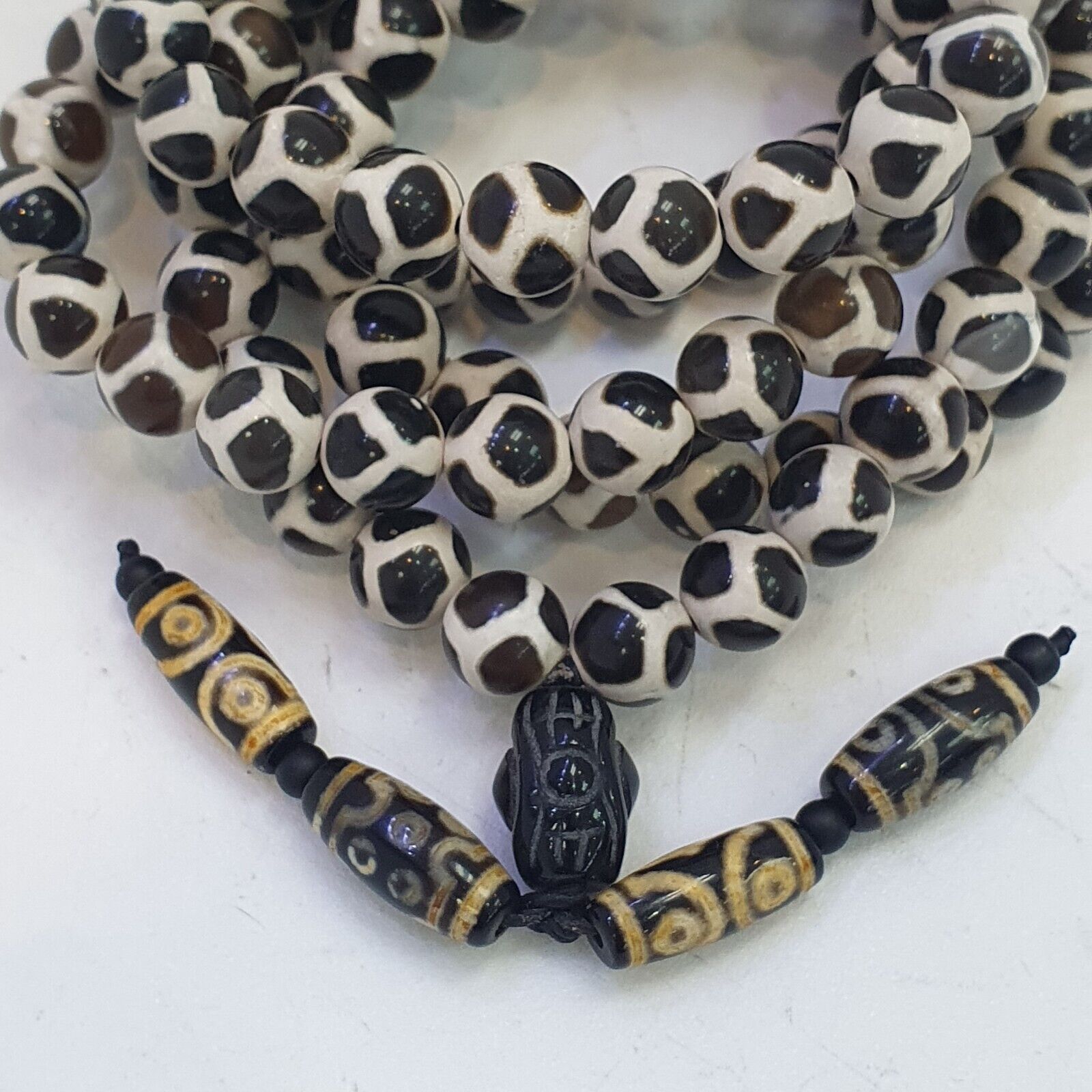 Vinatage Etched Agate Budhi Beads MALA 108 BEADS Buddhists ROSARY Dzi Eye Beads