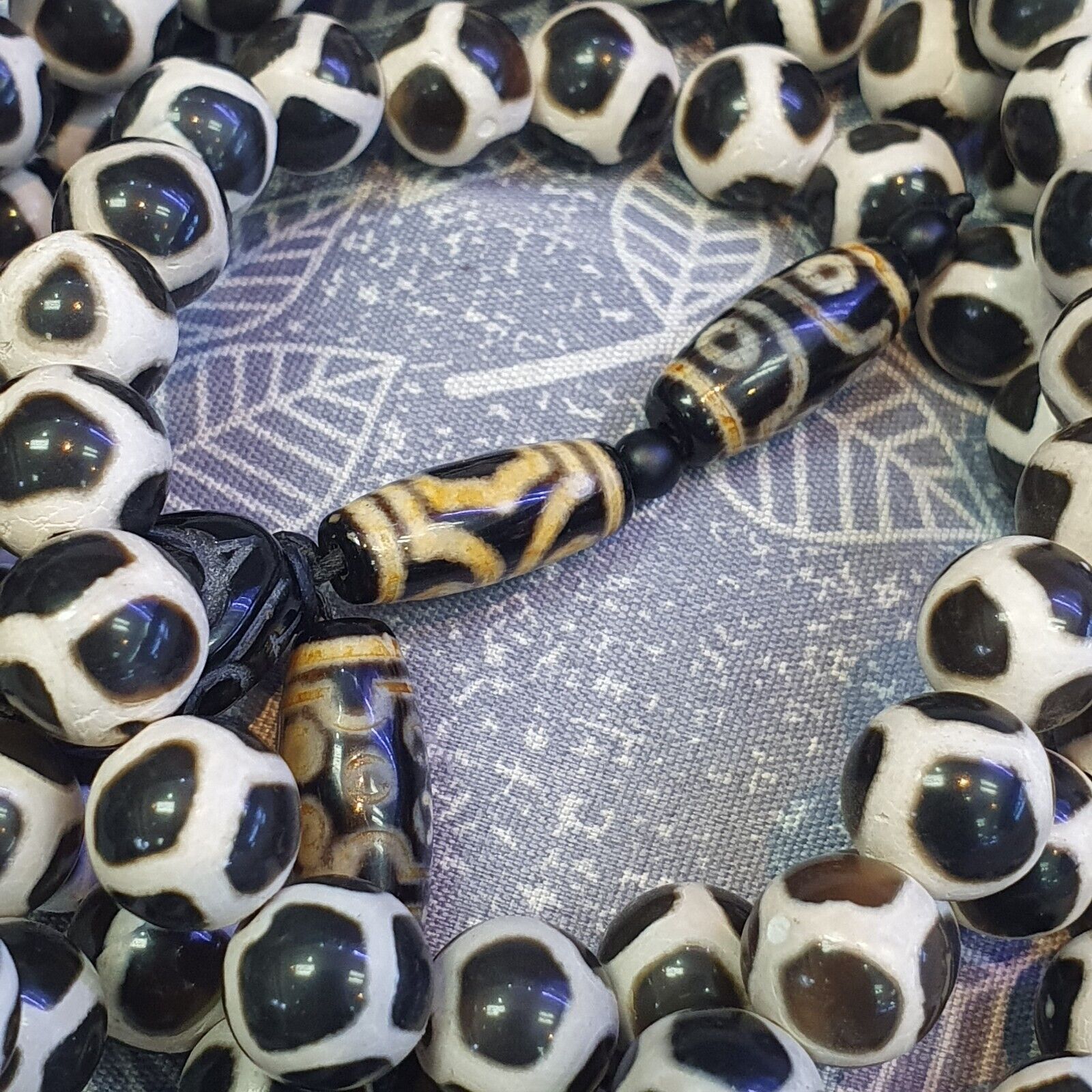 Vinatage Etched Agate Budhi Beads MALA 108 BEADS Buddhists ROSARY Dzi Eye Beads