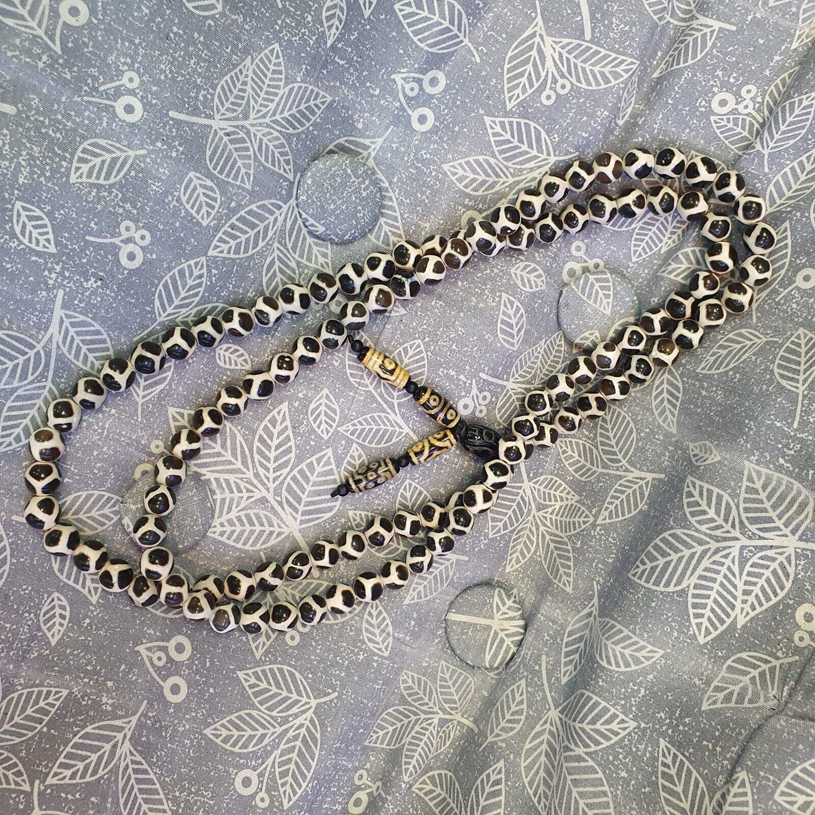 Vinatage Etched Agate Budhi Beads MALA 108 BEADS Buddhists ROSARY Dzi Eye Beads