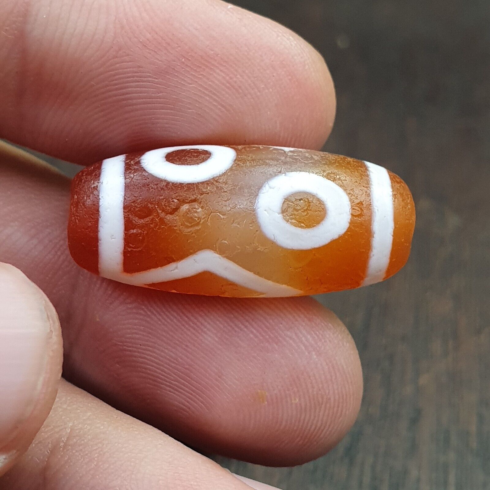 lot 2 Antique HIMALAYAN Indo Tibetan Central Asian Etched Agate bead AGT-4