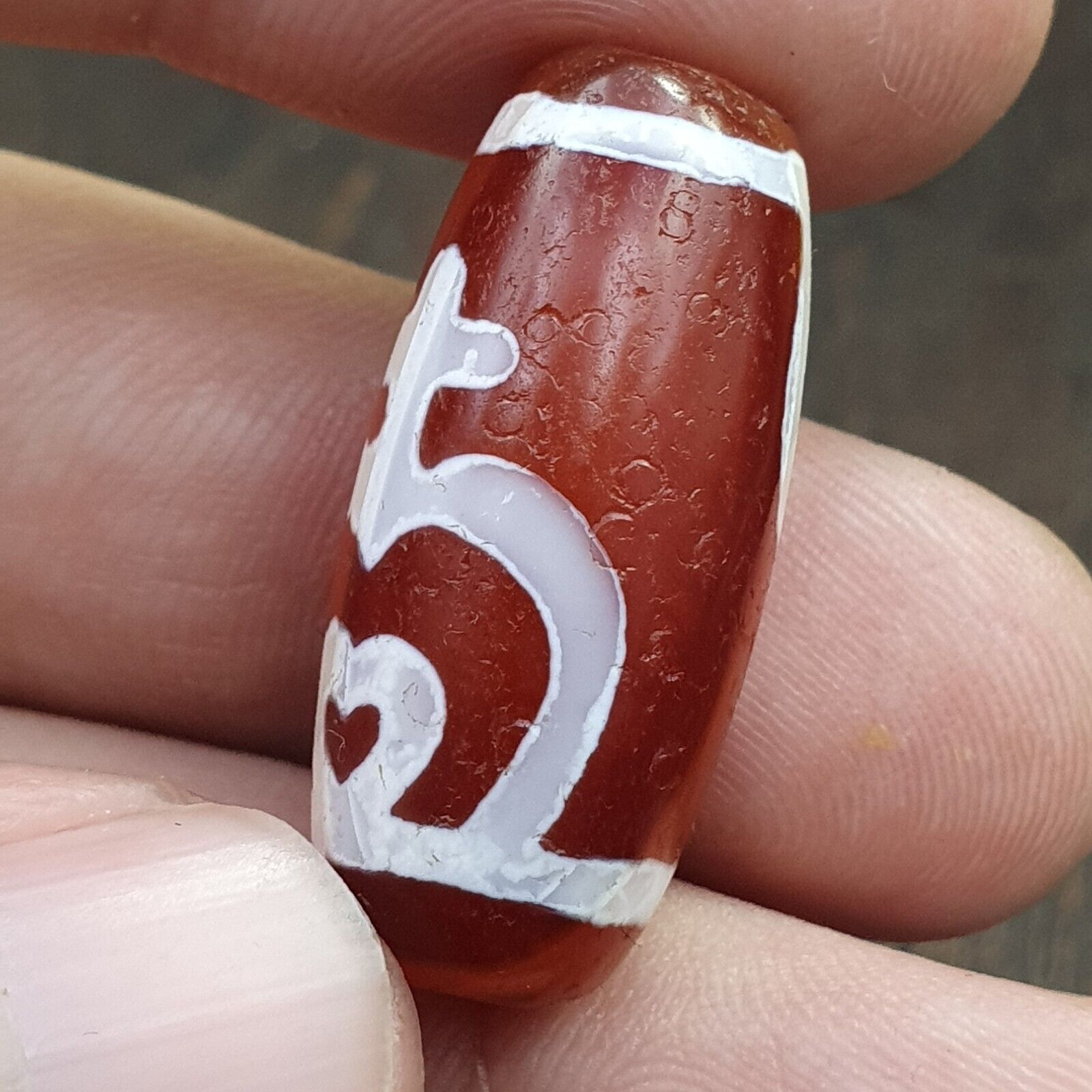 Antique HIMALAYAN Indo Tibetan Central Asian Etched Agate bead AGT-3