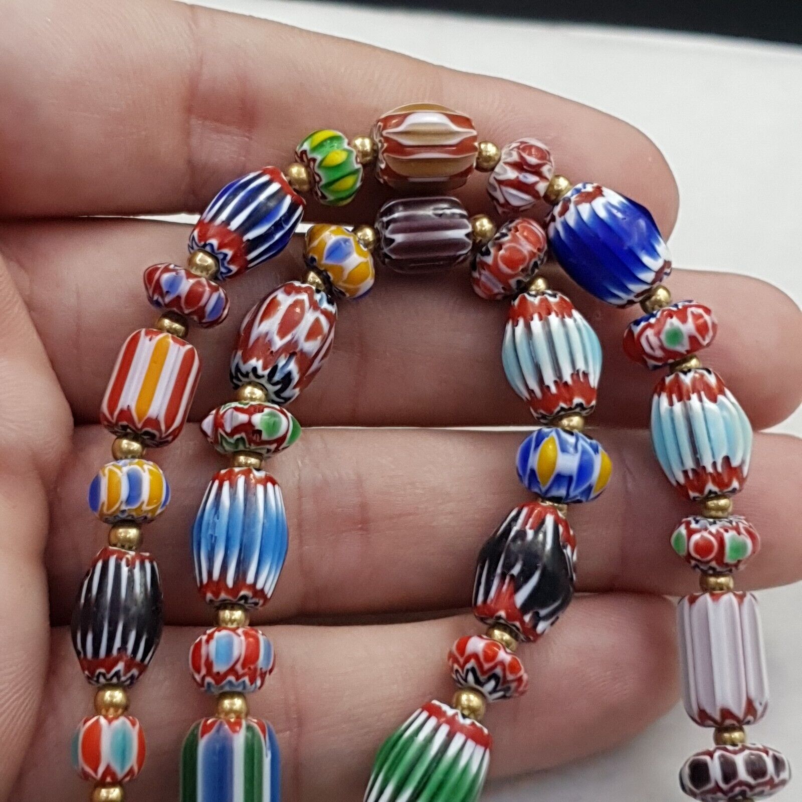 Vintage Chevron Venetian Style Multilayers Glass Beads Necklace NC-811