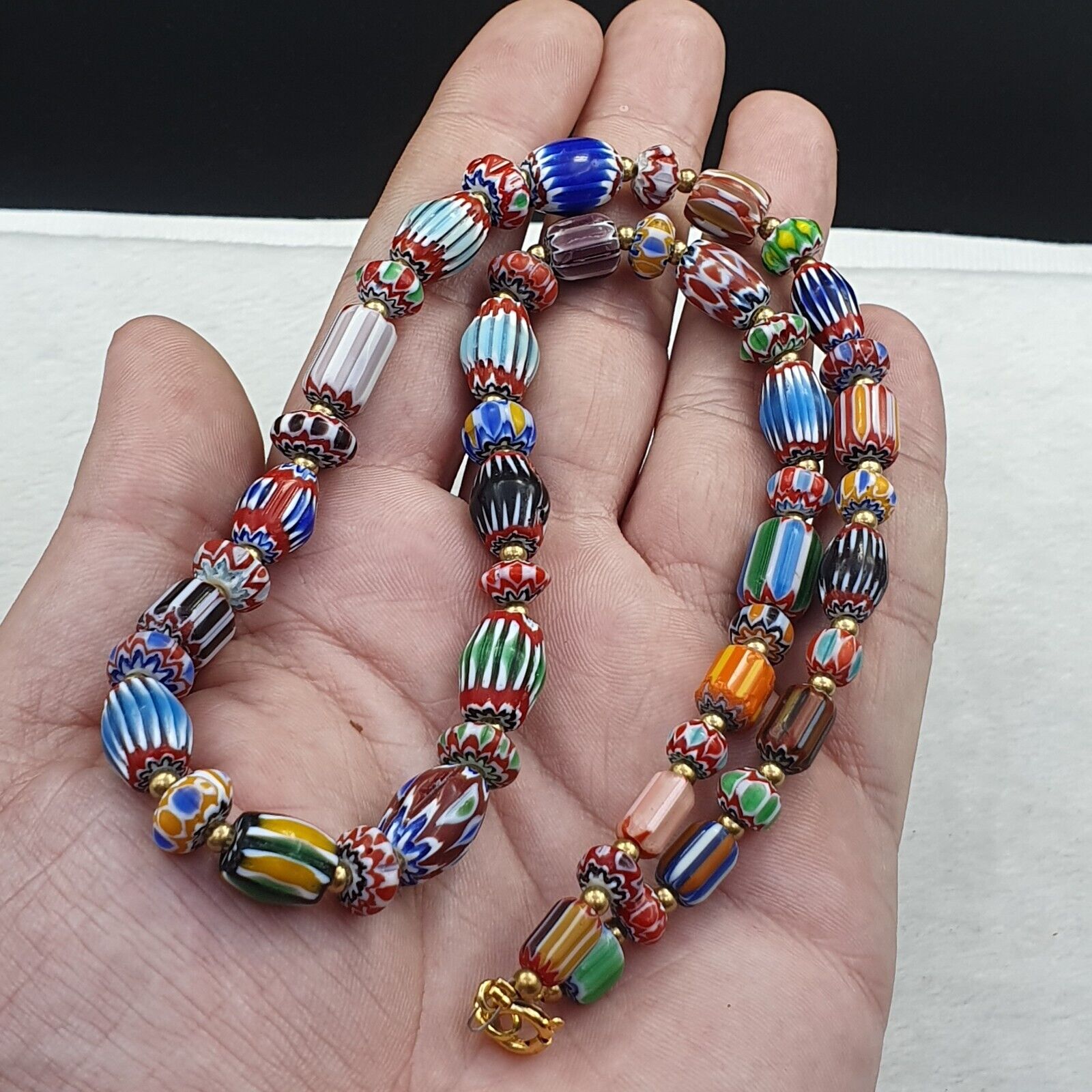 Vintage Chevron Venetian Style Multilayers Glass Beads Necklace NC-811