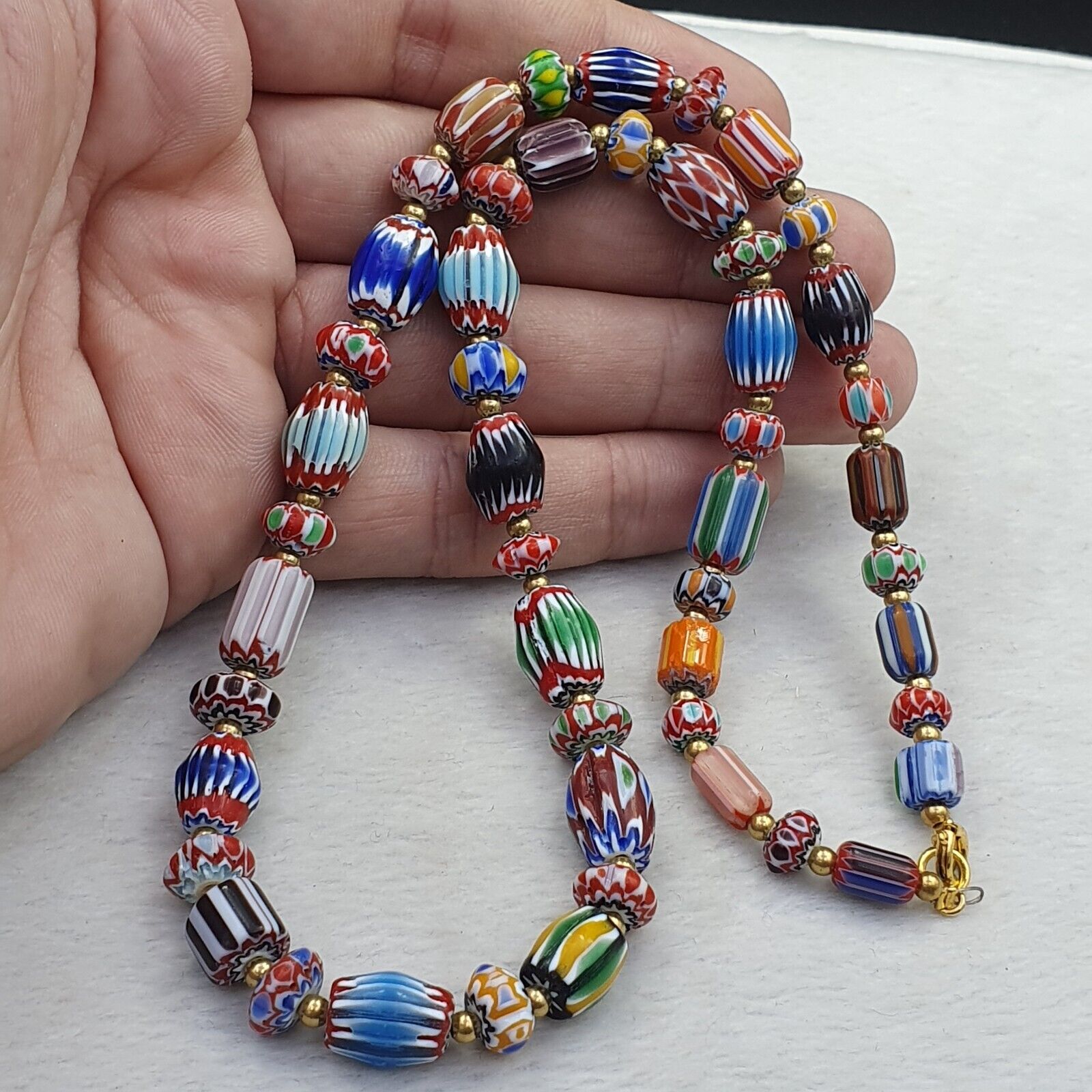 Vintage Chevron Venetian Style Multilayers Glass Beads Necklace NC-811