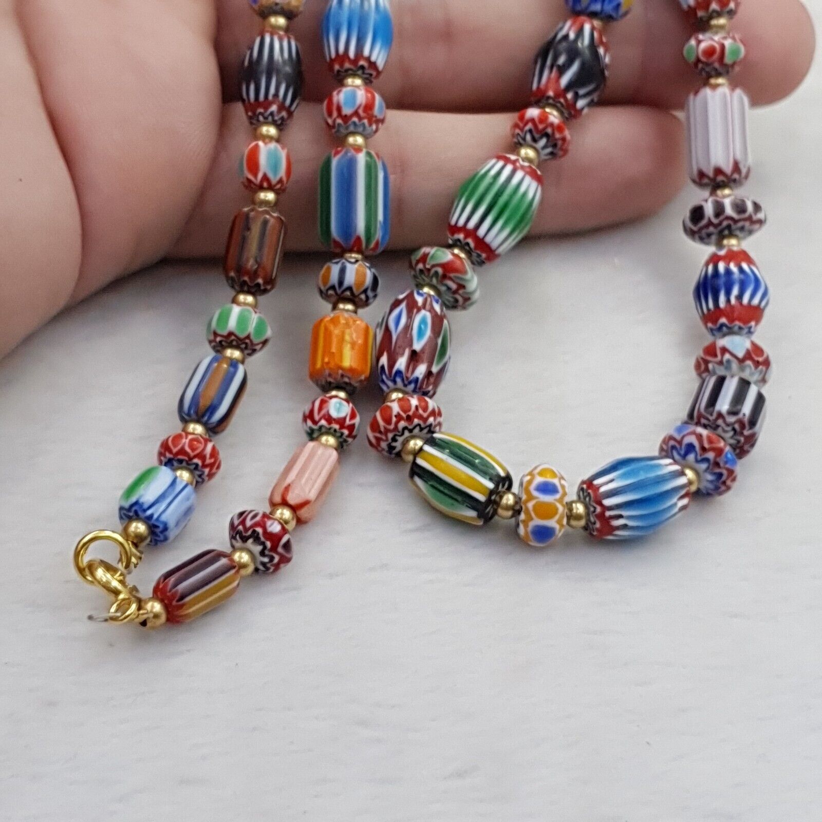 Vintage Chevron Venetian Style Multilayers Glass Beads Necklace NC-811