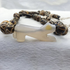 Agate Animal Figurine Pendent With South Asian Old Pumtek Pyu beads necklace