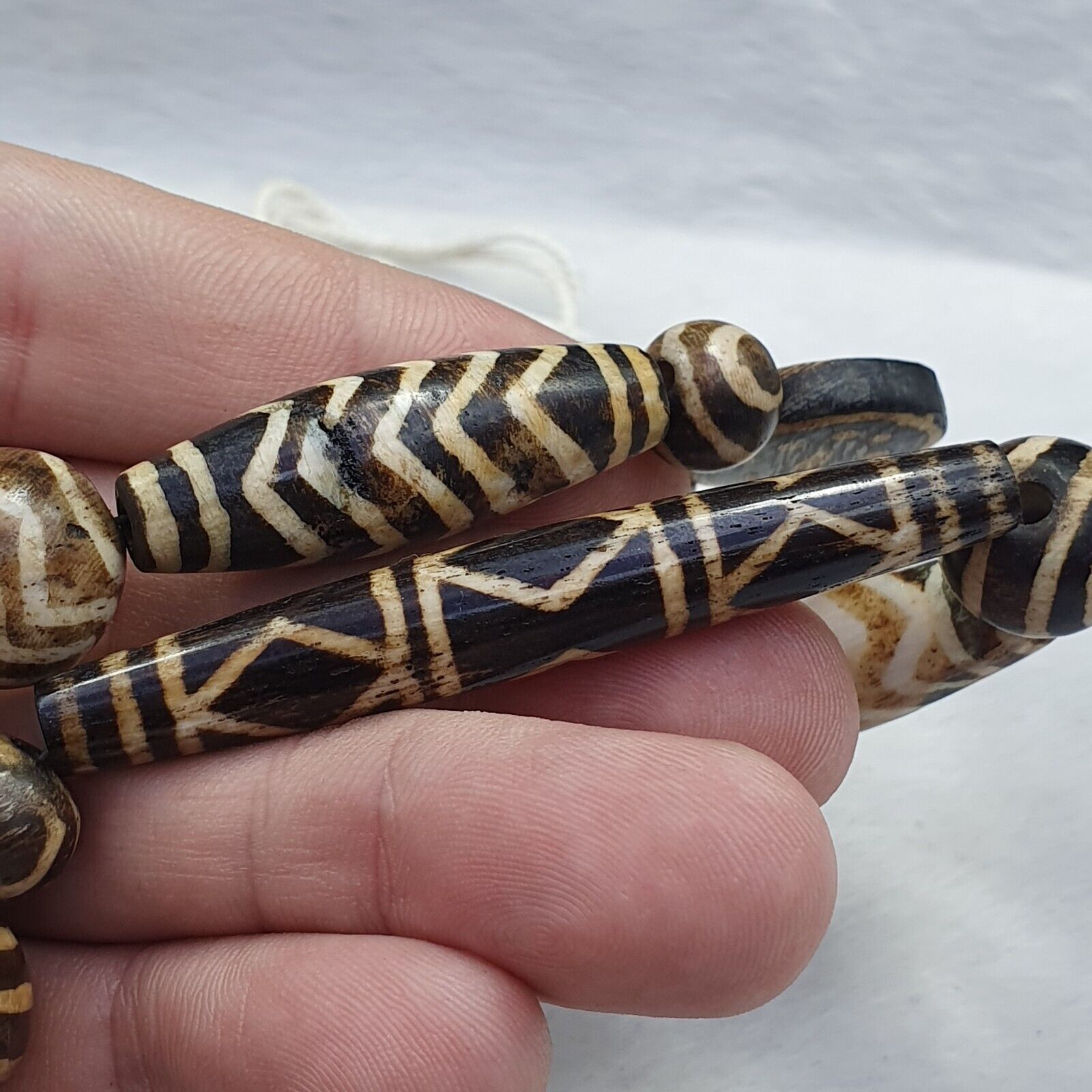 South Asian Burmese Old Pumtek Pyu beads Long necklace rare patterns