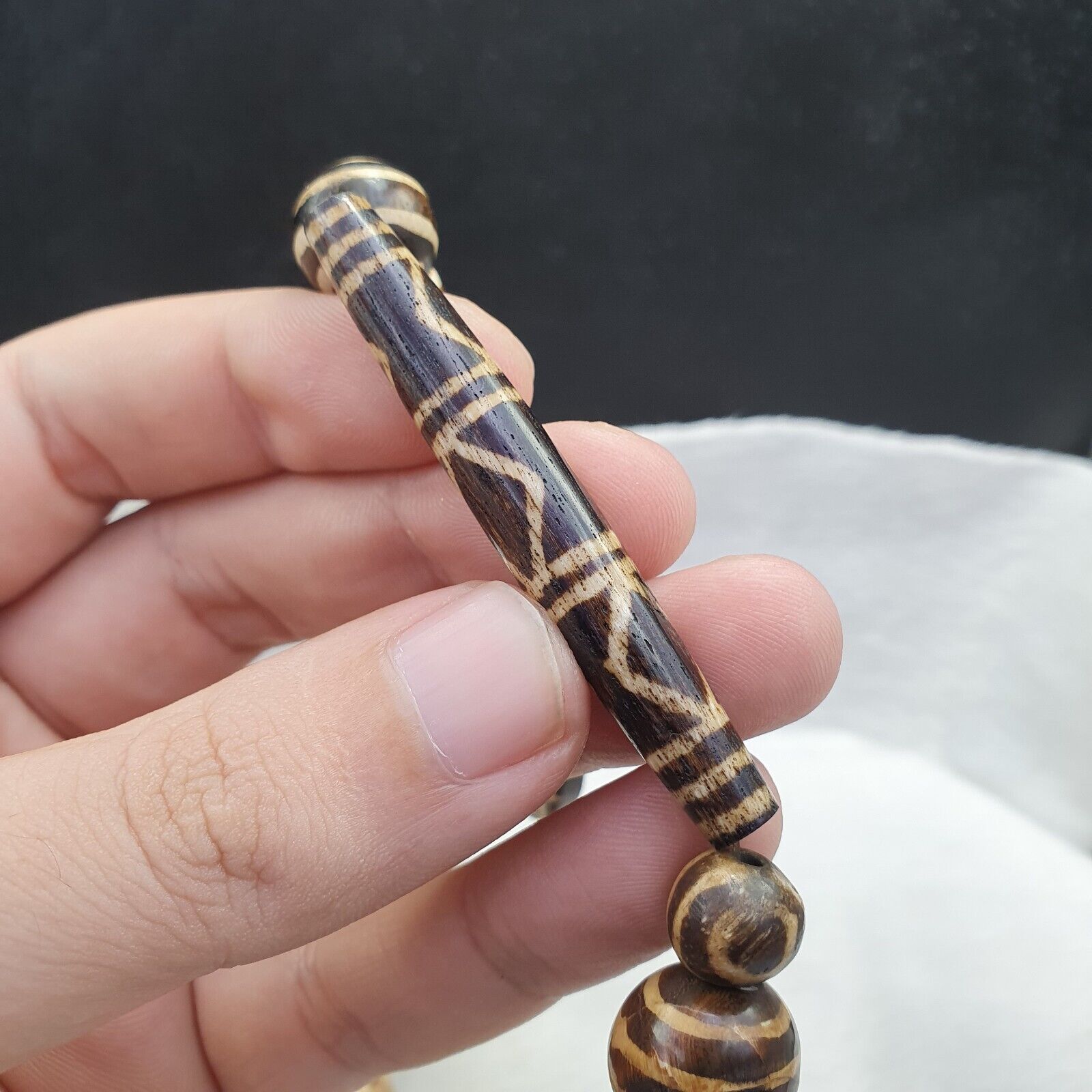 South Asian Burmese Old Pumtek Pyu beads Long necklace rare patterns