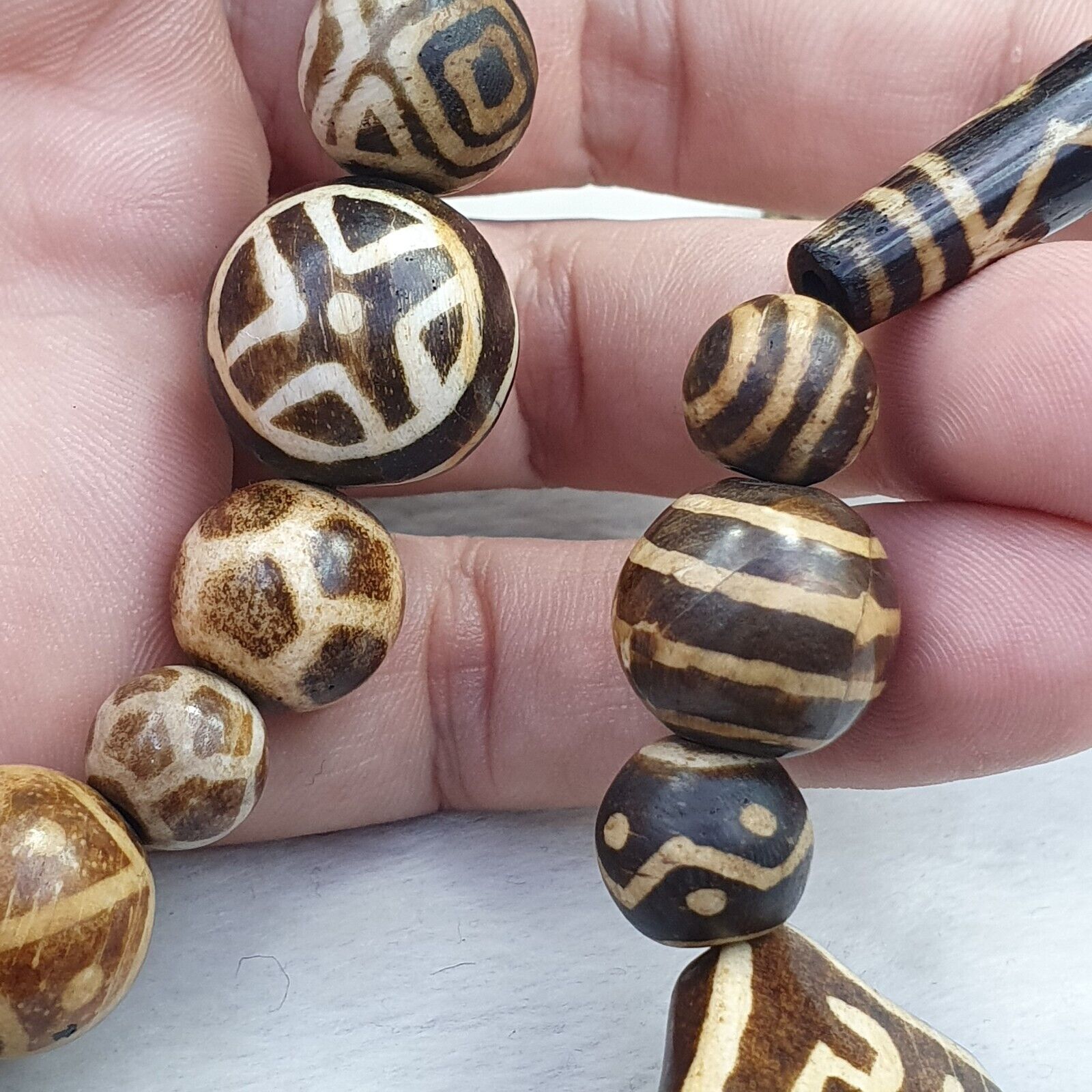 South Asian Burmese Old Pumtek Pyu beads Long necklace rare patterns