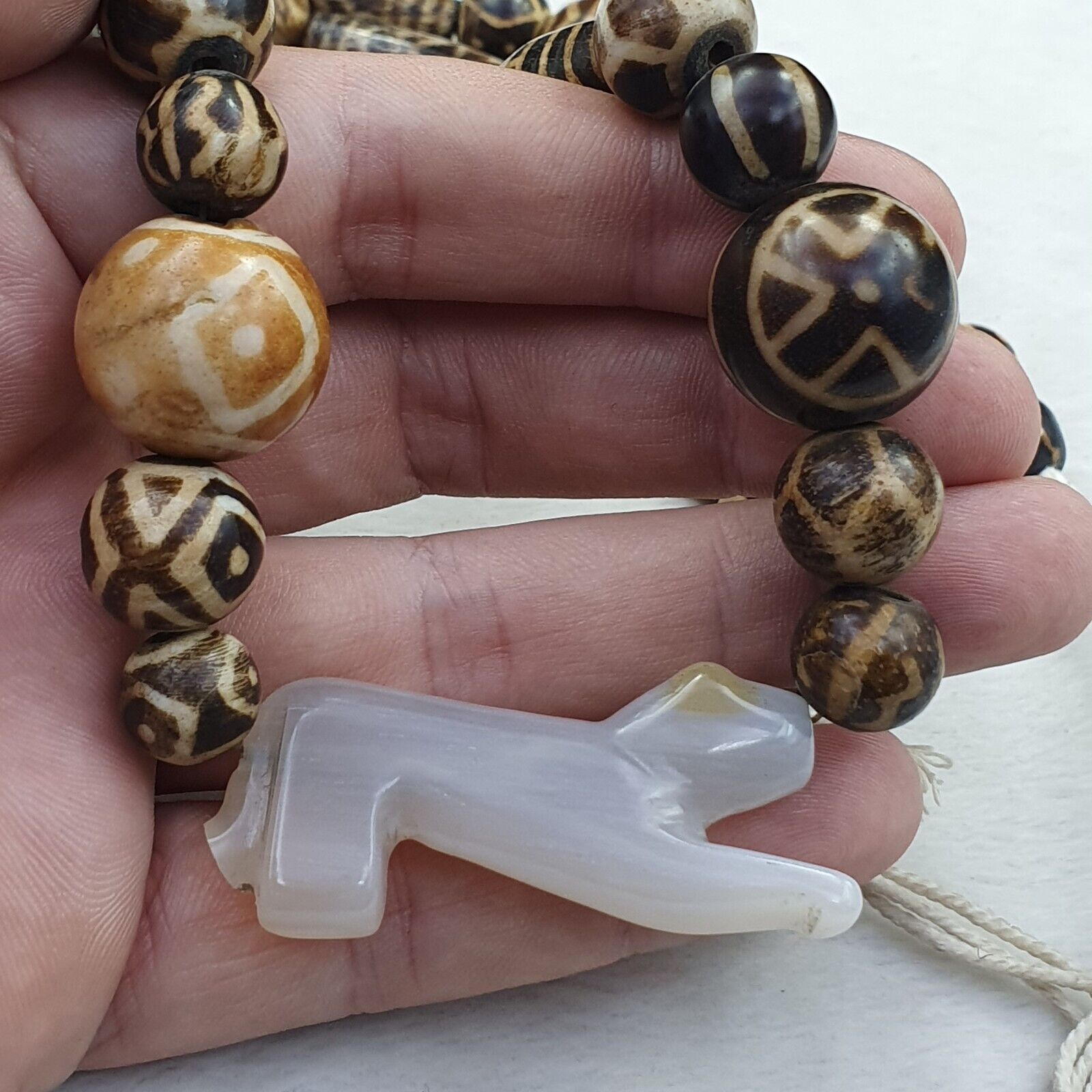 Agate Animal Figurine Pendent With South Asian Old Pumtek Pyu beads necklace