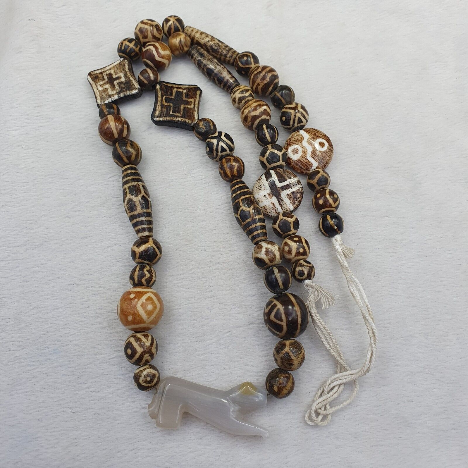 Agate Animal Figurine Pendent With South Asian Old Pumtek Pyu beads necklace