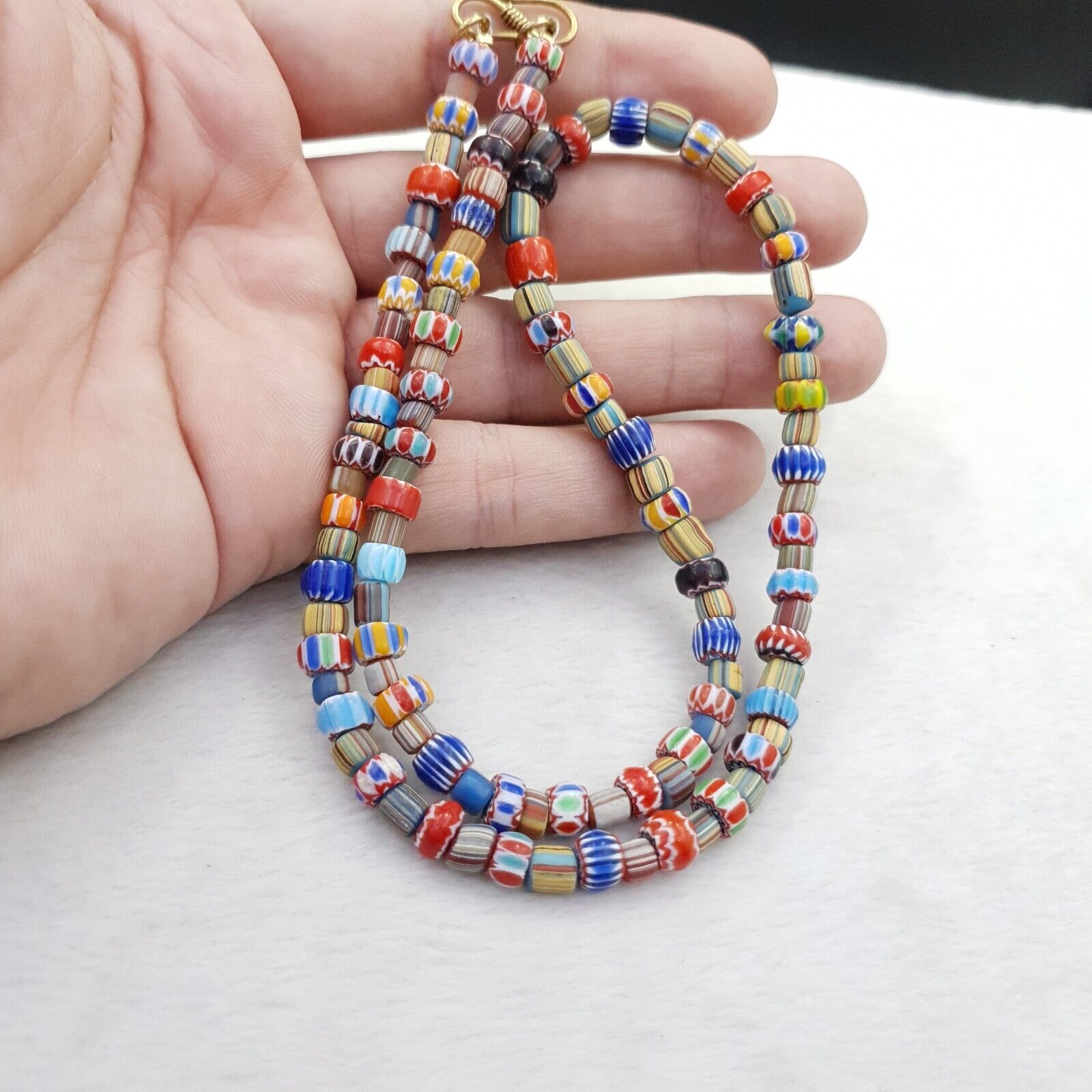 Vintage Chevron Venetian Style Multilayers Glass Beads Necklace NC-810