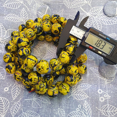 Vintage Yellow Vene Beads Unique Pattern Glass Beaded Strand Necklace 18-19mm