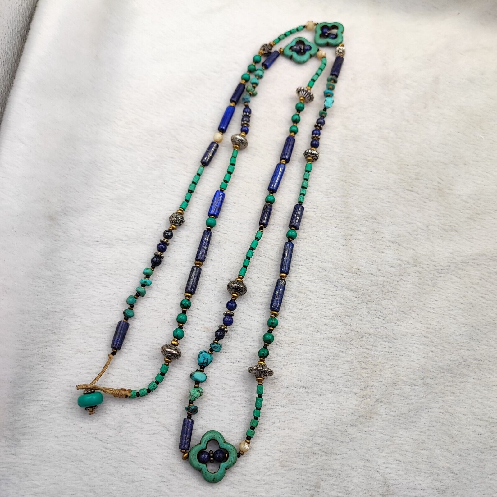 Turquoise, Lapis Lazuli Stone Tibetan Nepal Necklace Boho Ethnic Jewelry 40"