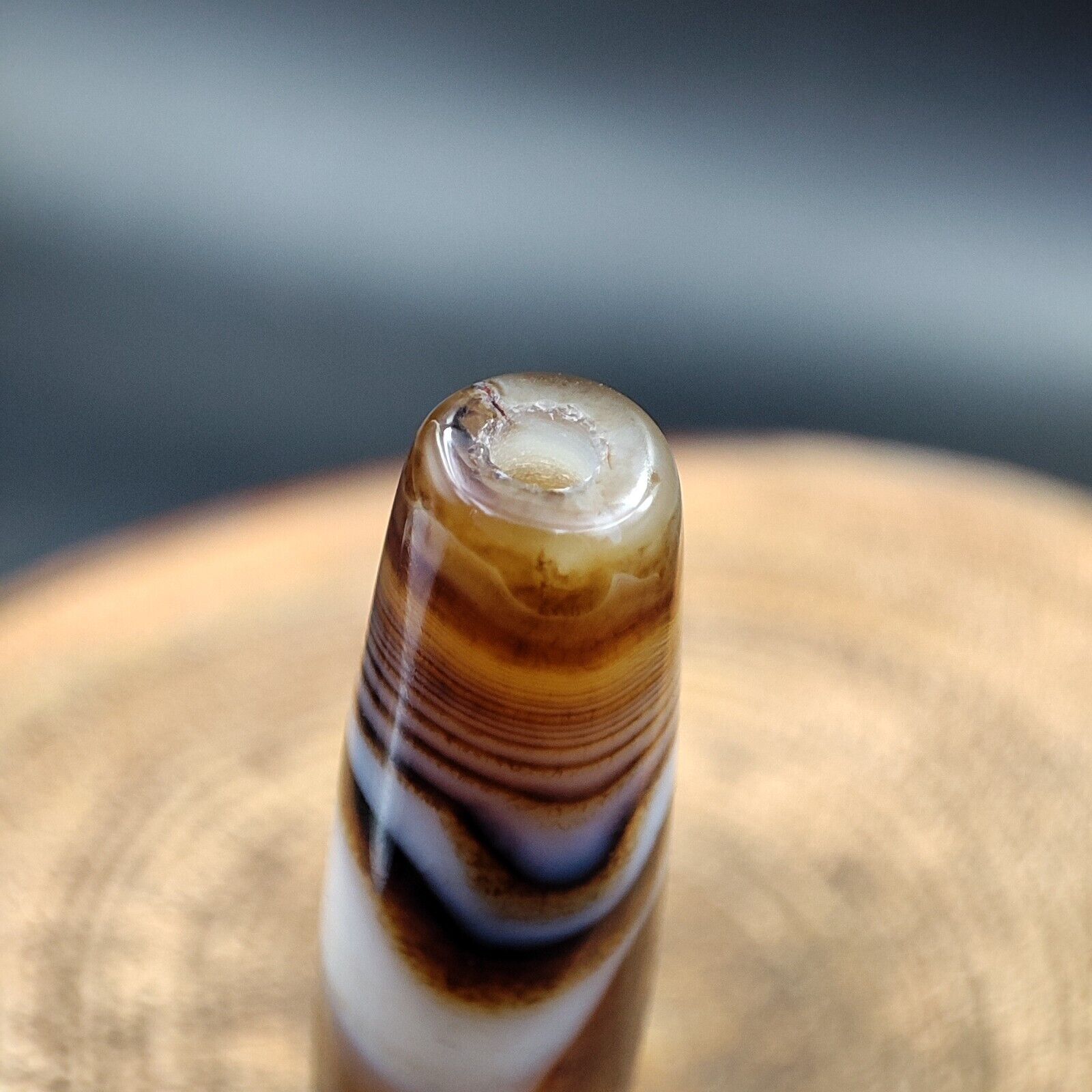 Vintage Old Yemeni Agate Natural Eye Rare pattern Banded Agate Bead  YM-3
