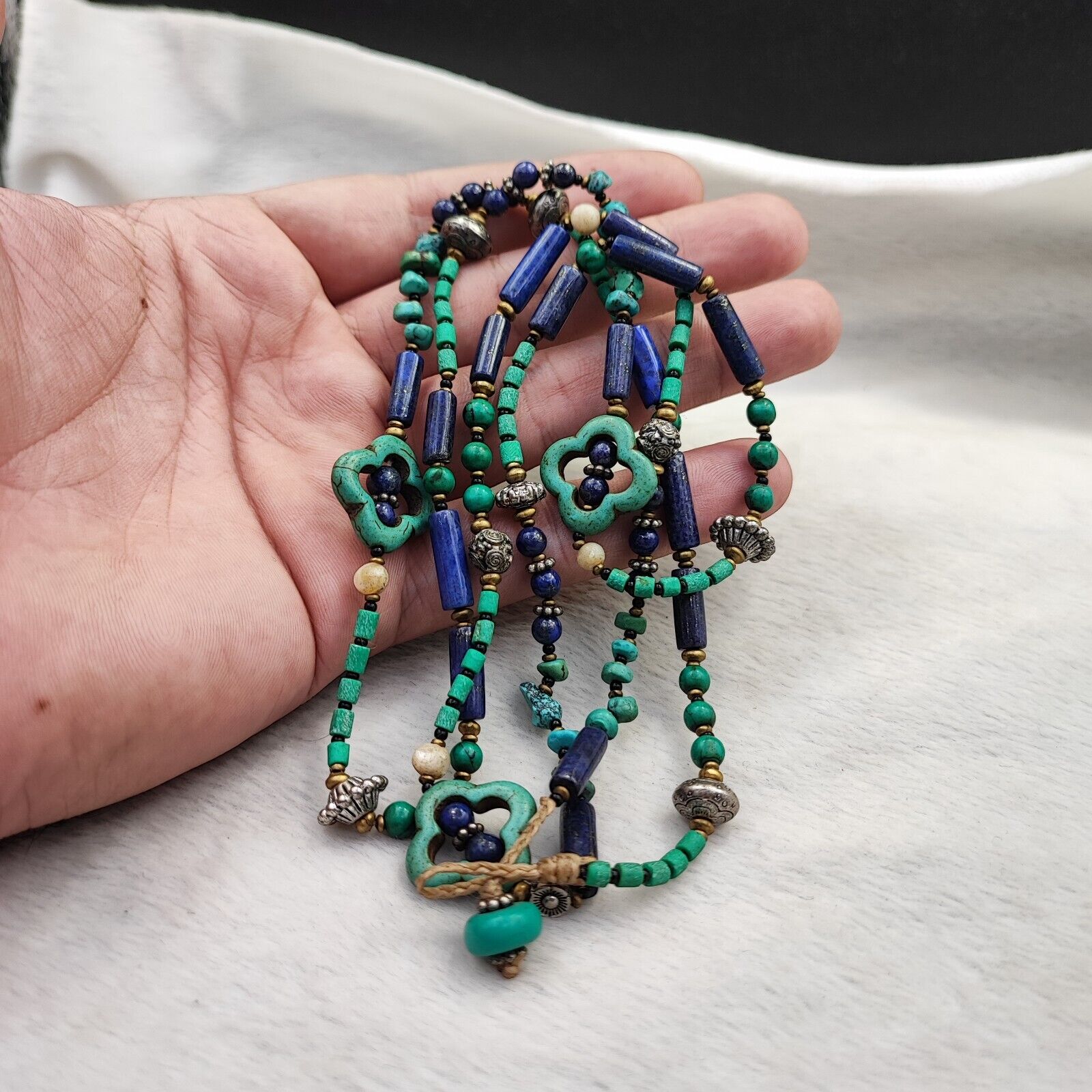 Turquoise, Lapis Lazuli Stone Tibetan Nepal Necklace Boho Ethnic Jewelry 40"