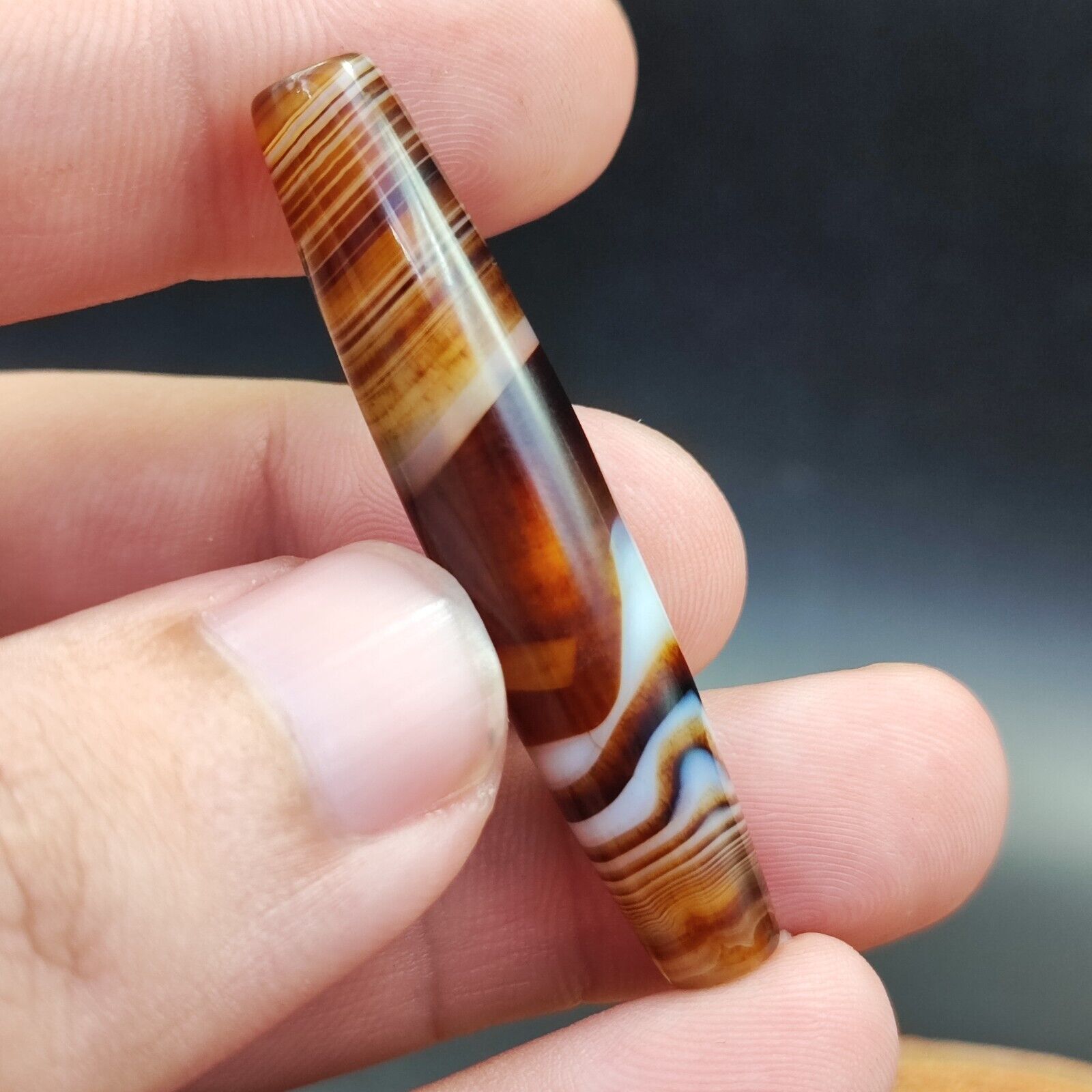 Vintage Old Yemeni Agate Natural Eye Rare pattern Banded Agate Bead  YM-3