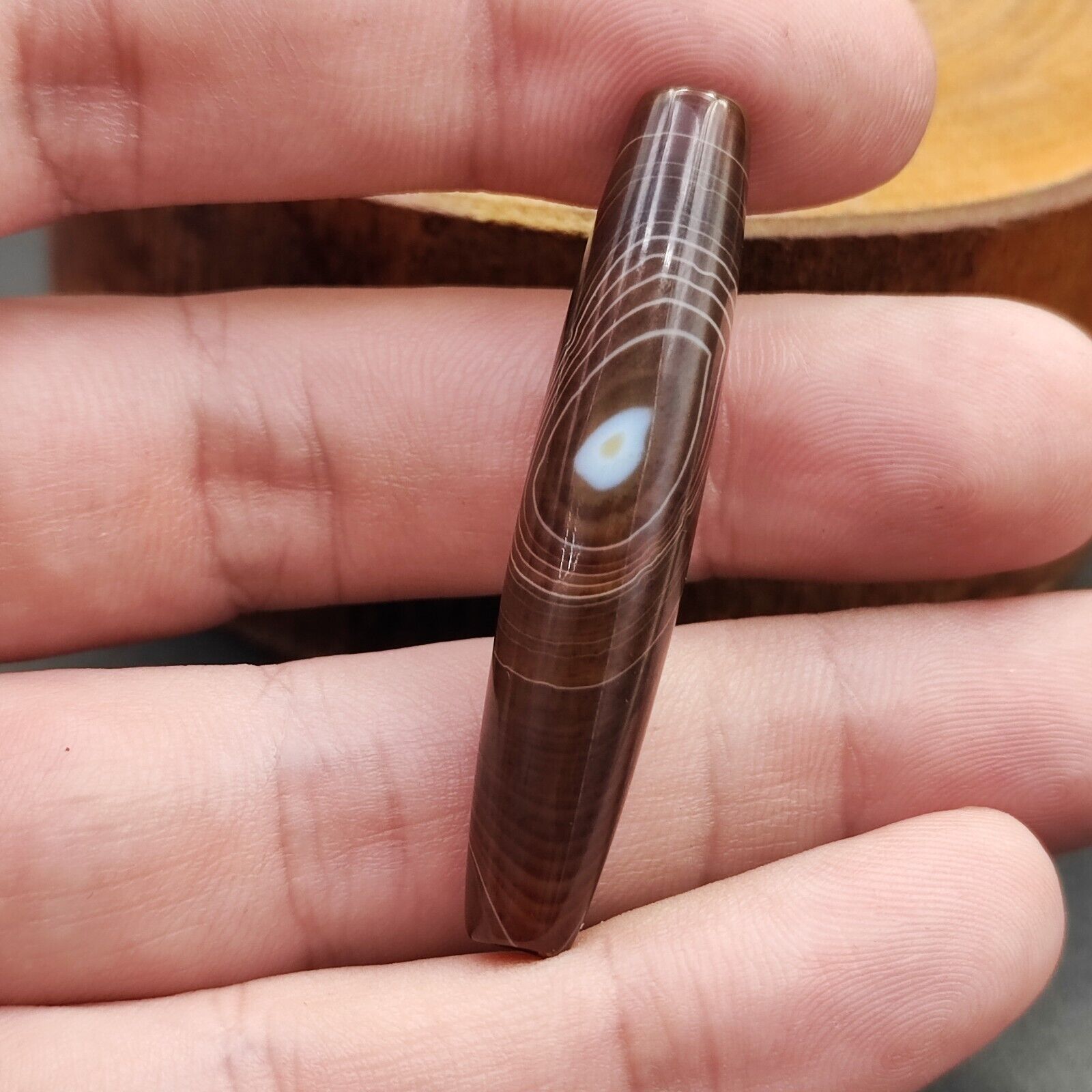Vintage Old Yemeni Agate Natural Eye Rare pattern Banded Agate Bead  YM-4