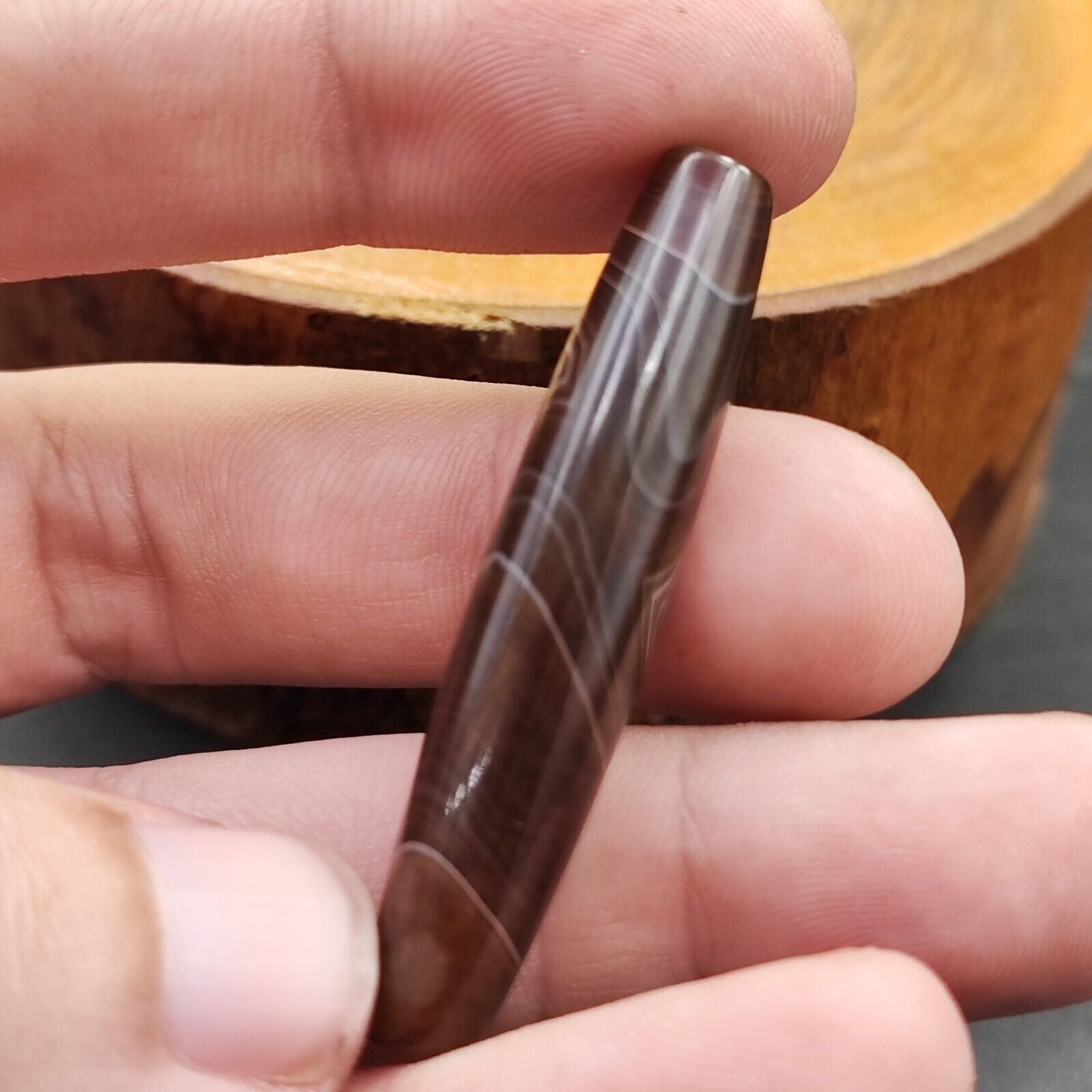 Vintage Old Yemeni Agate Natural Eye Rare pattern Banded Agate Bead  YM-4