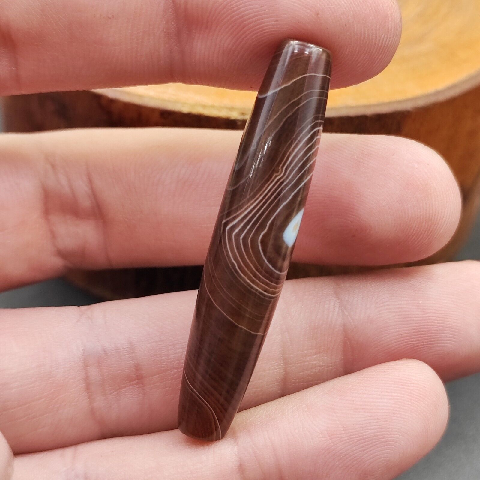 Vintage Old Yemeni Agate Natural Eye Rare pattern Banded Agate Bead  YM-4