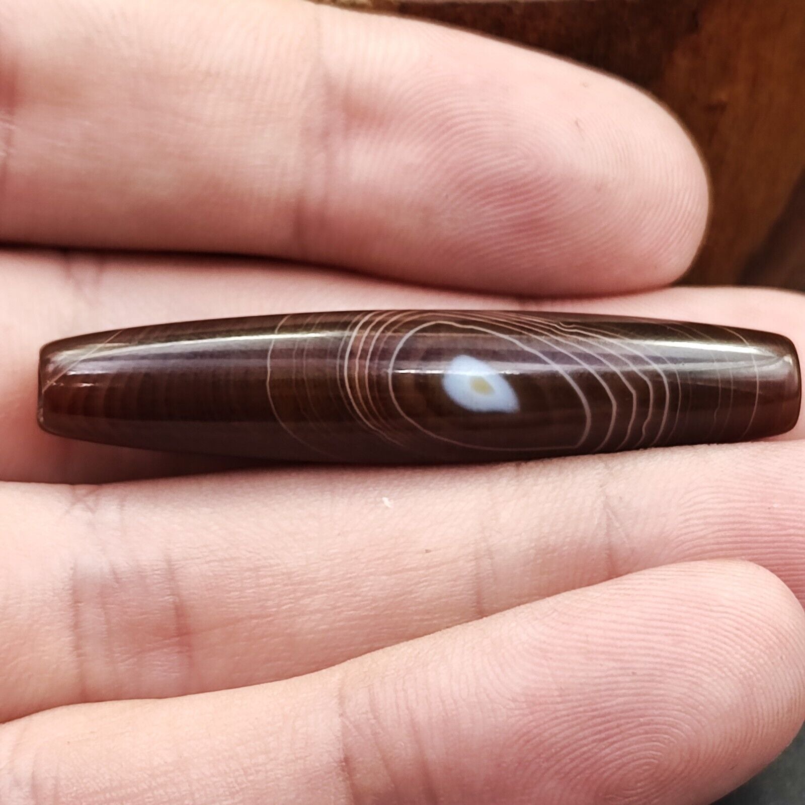 Vintage Old Yemeni Agate Natural Eye Rare pattern Banded Agate Bead  YM-4