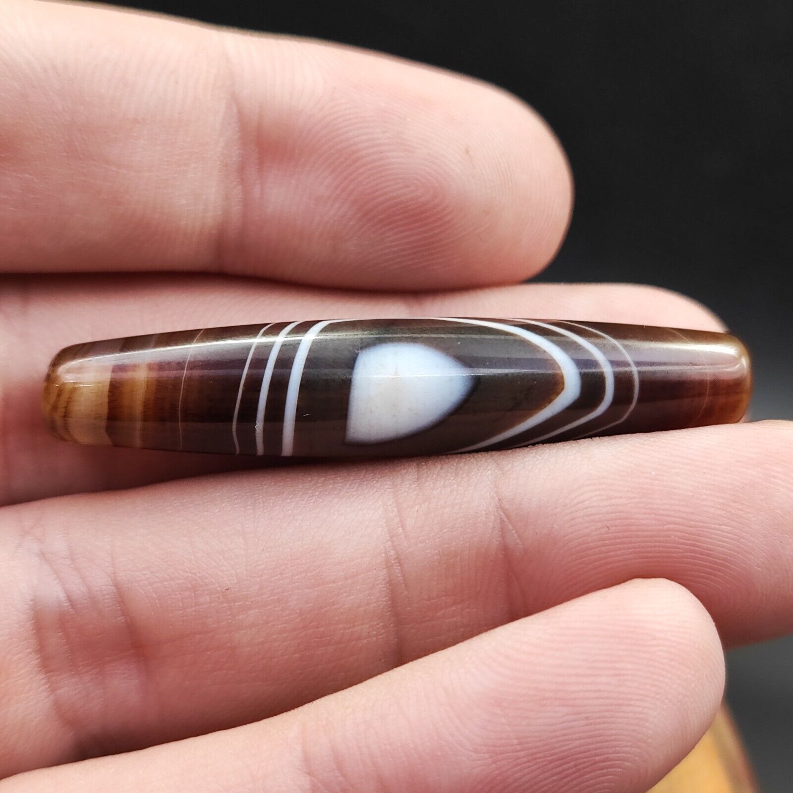 Vintage Old Yemeni Agate Natural Rare pattern Banded Agate Bead  YM-5