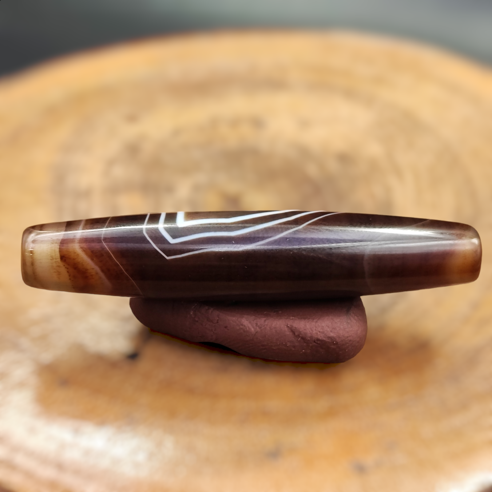 Vintage Old Yemeni Agate Natural Rare pattern Banded Agate Bead  YM-5