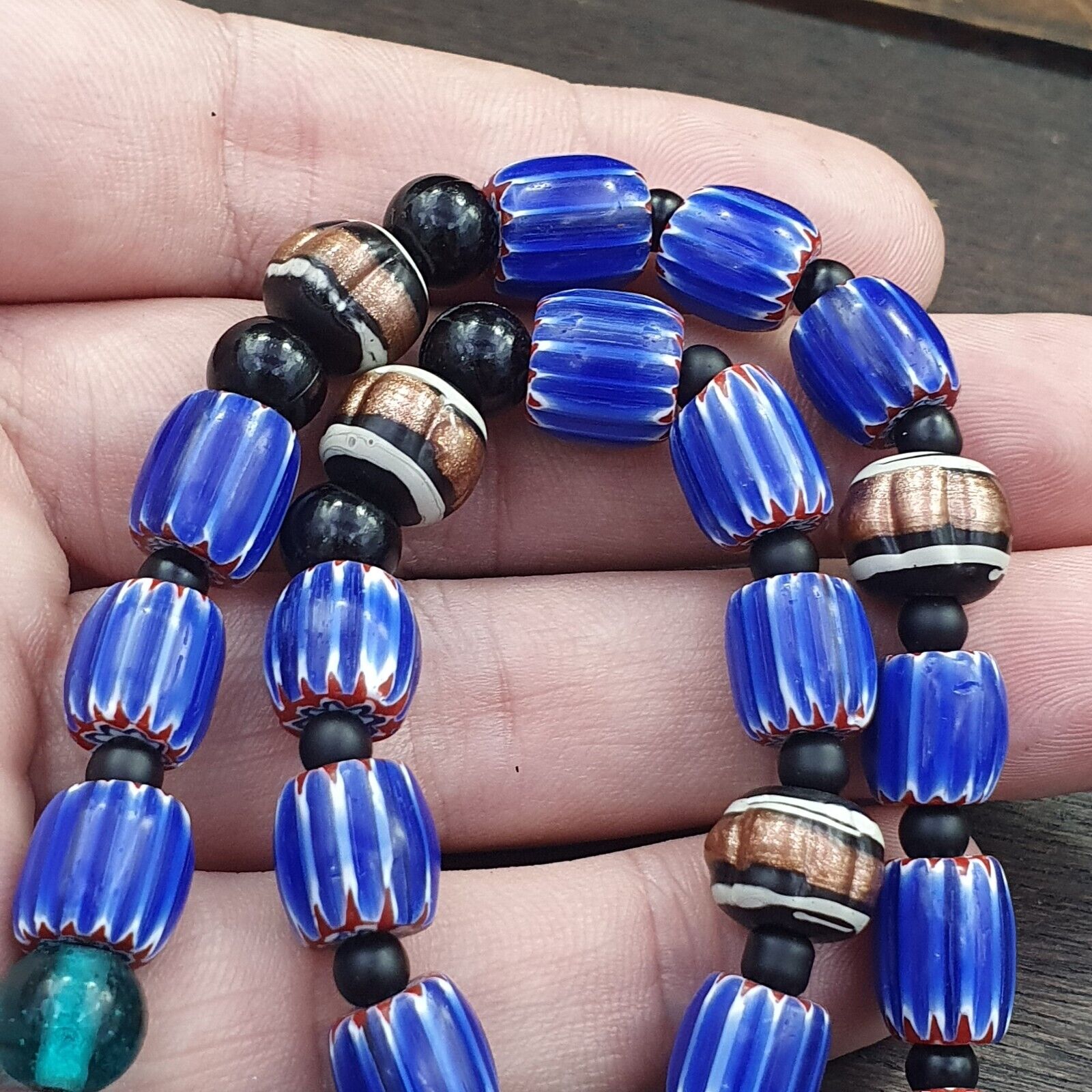 Vintage Six Layers Chevron Venetian Style Blue Chevron Beads Necklace BCN-4