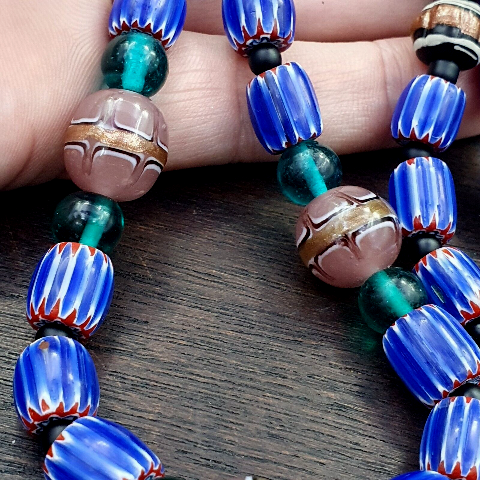 Vintage Six Layers Chevron Venetian Style Blue Chevron Beads Necklace BCN-4