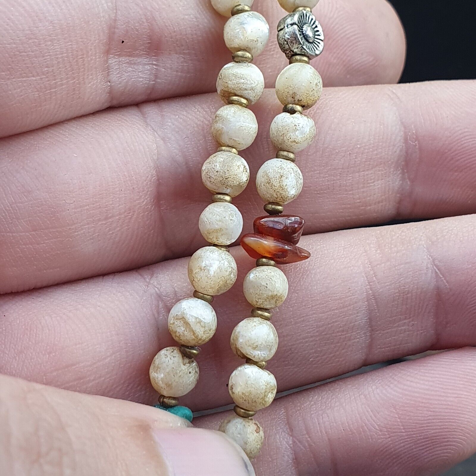 Turquoise Shell Pearl Agate Stone Tibetan Nepal Necklace Boho Ethnic Jewelry 40"