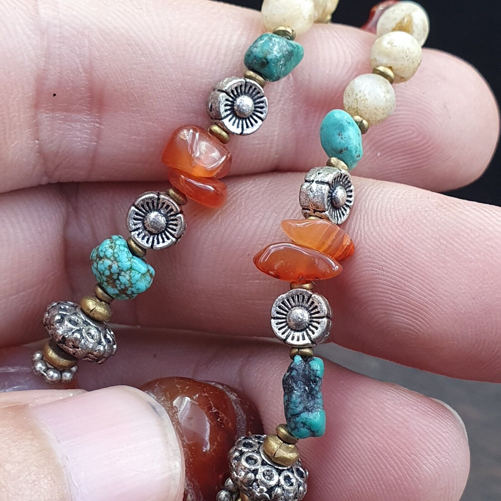 Turquoise Shell Pearl Agate Stone Tibetan Nepal Necklace Boho Ethnic Jewelry 40"