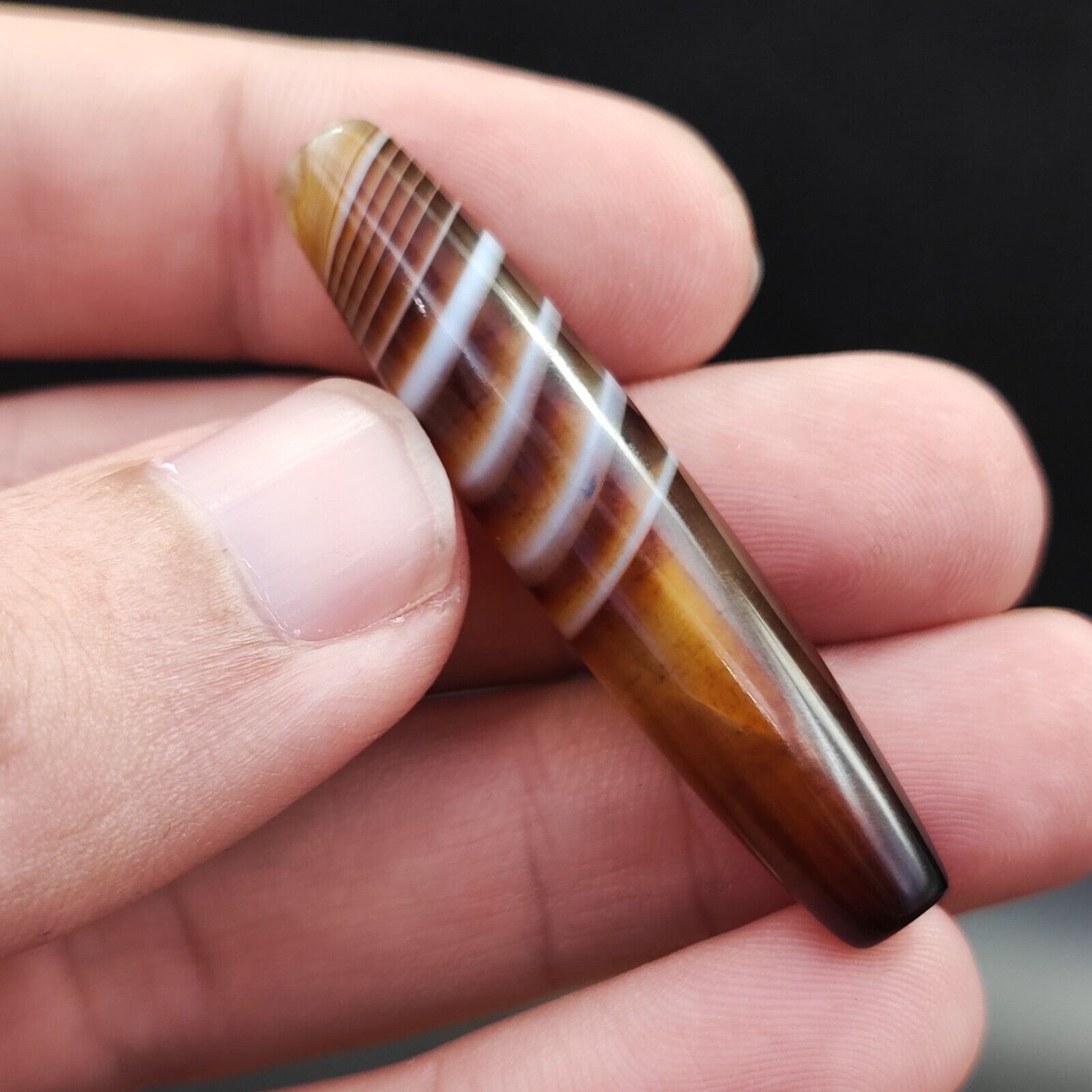 Vintage Old Yemeni Agate Natural Eye Rare pattern Banded Agate Bead  YM-9