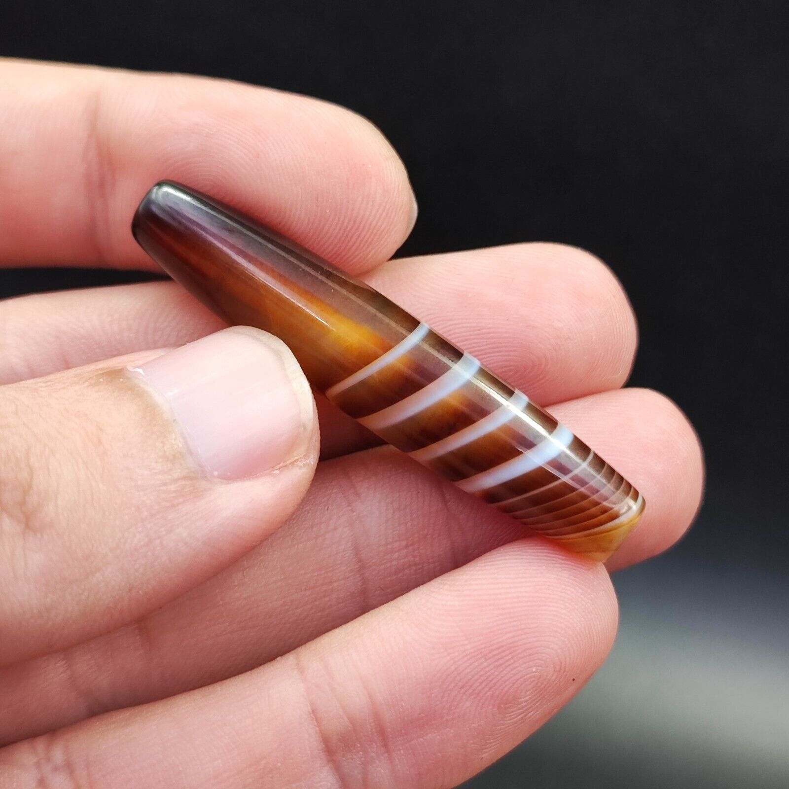 Vintage Old Yemeni Agate Natural Eye Rare pattern Banded Agate Bead  YM-9