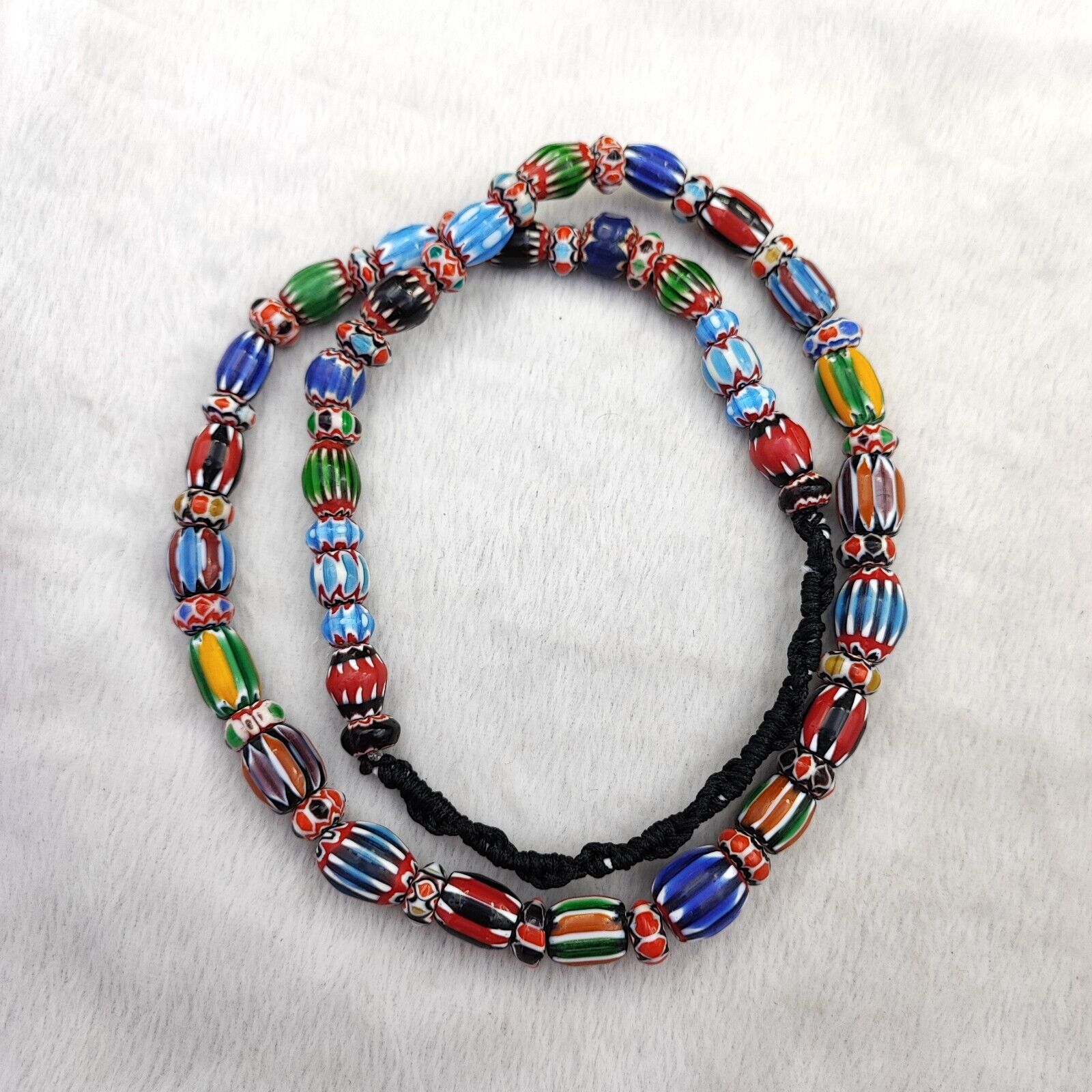 Vintage Venetian African style Chevron Beads Long Strand 8-12mm