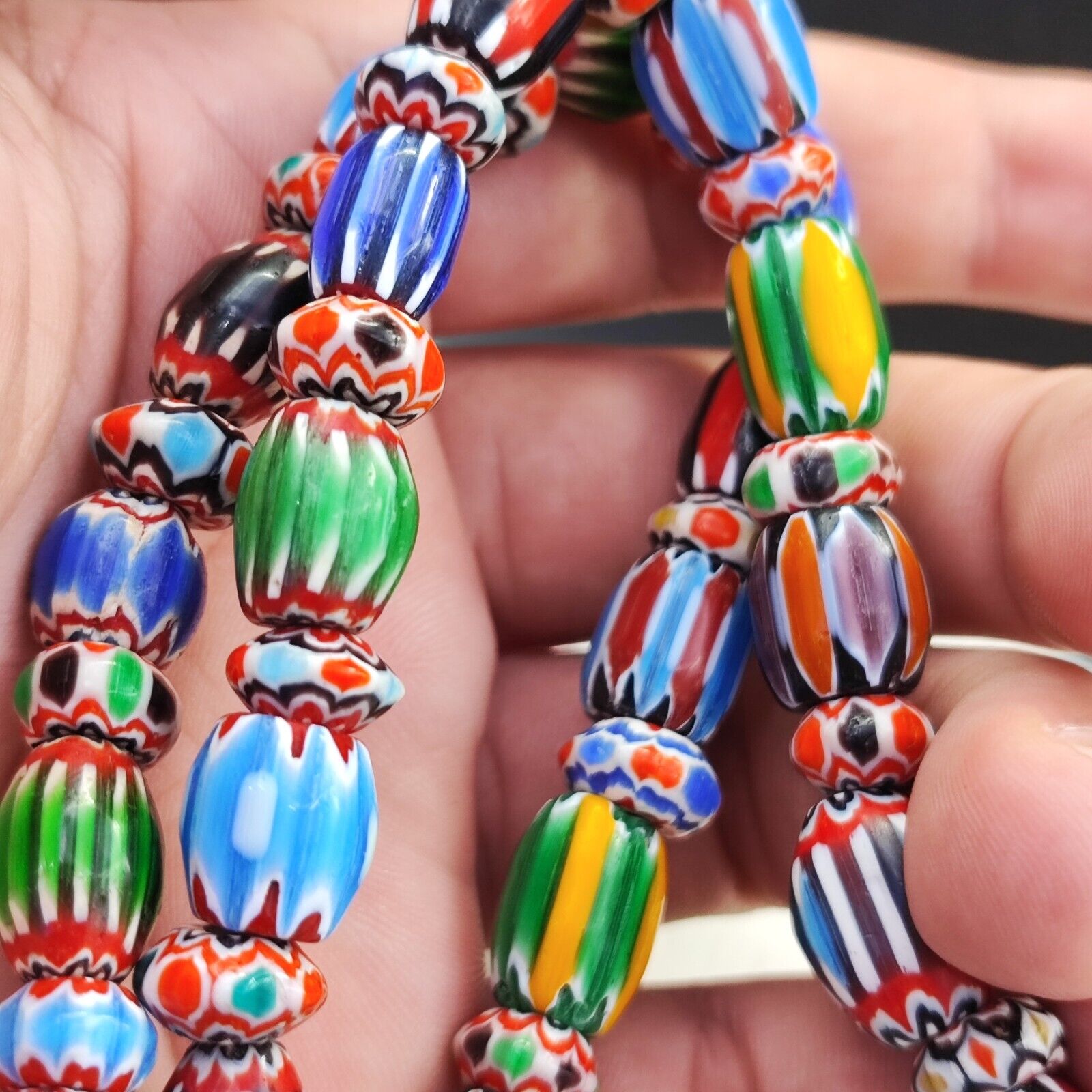 Vintage Venetian African style Chevron Beads Long Strand 8-12mm