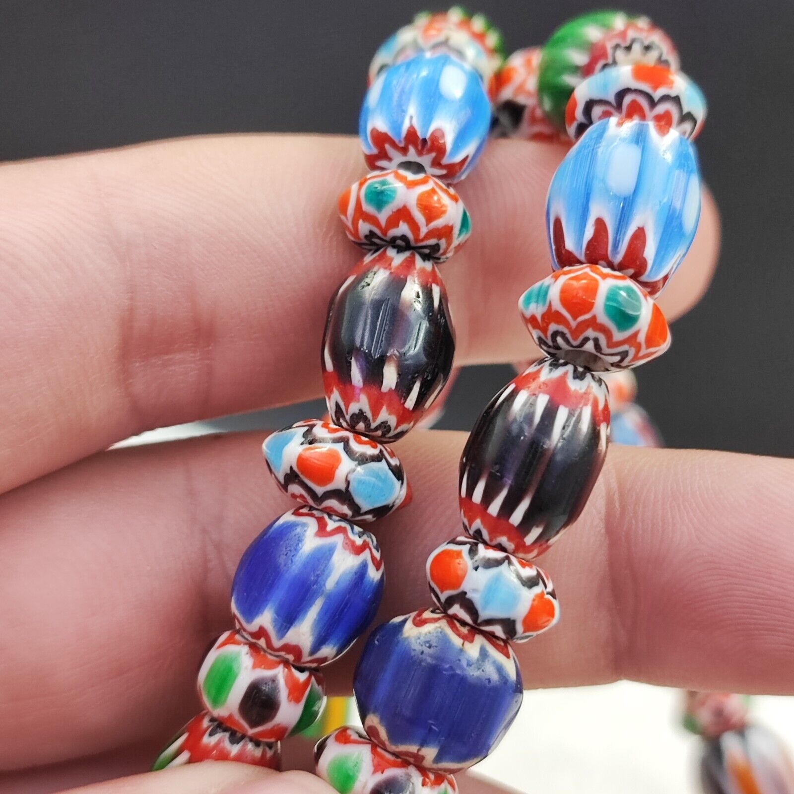 Vintage Venetian African style Chevron Beads Long Strand 8-12mm