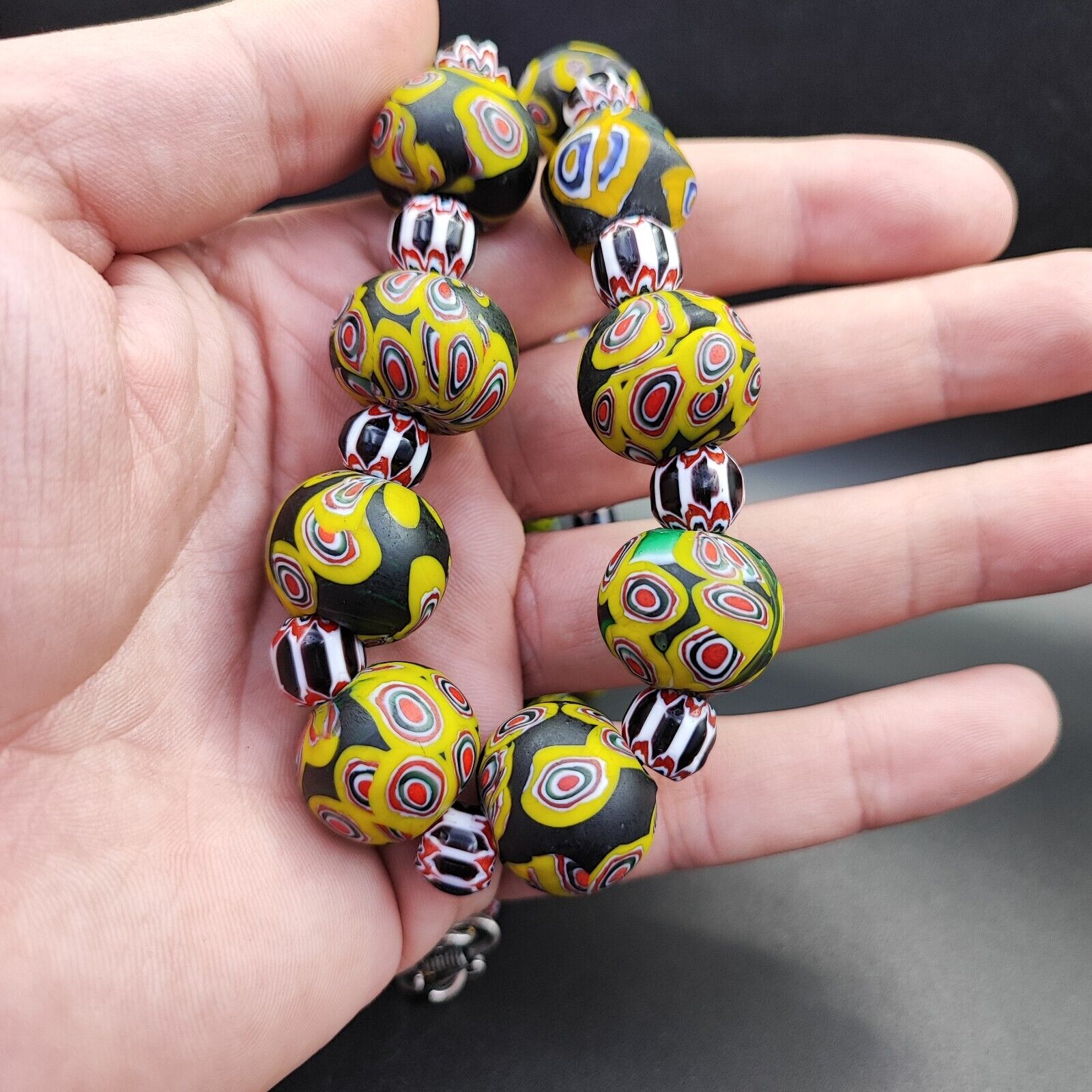 Vintage Venetian Style chevron Old trade Glass Beads Necklace NDS-3