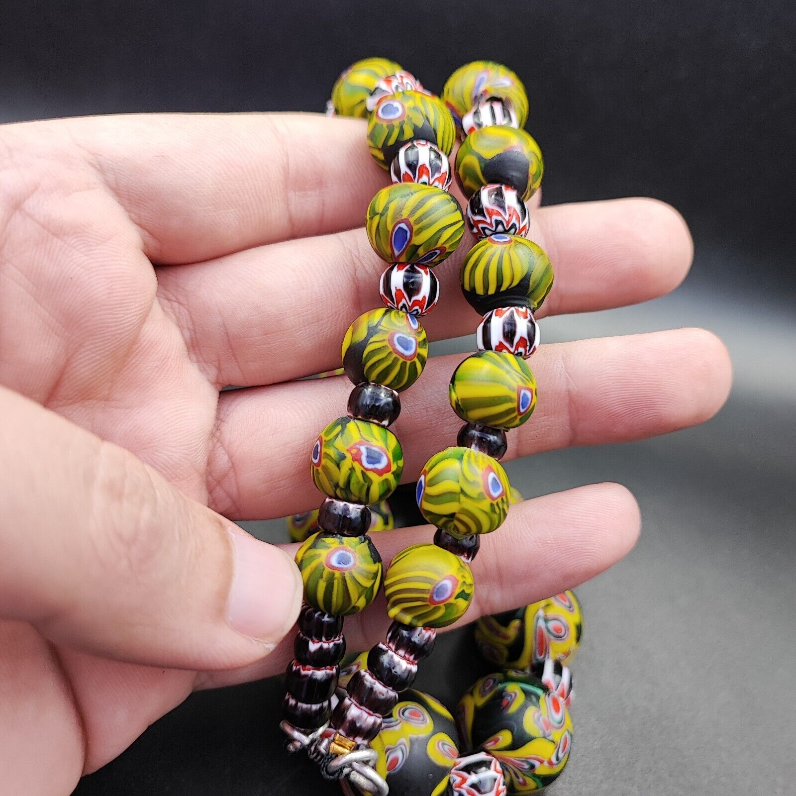 Vintage Venetian Style chevron Old trade Glass Beads Necklace NDS-3