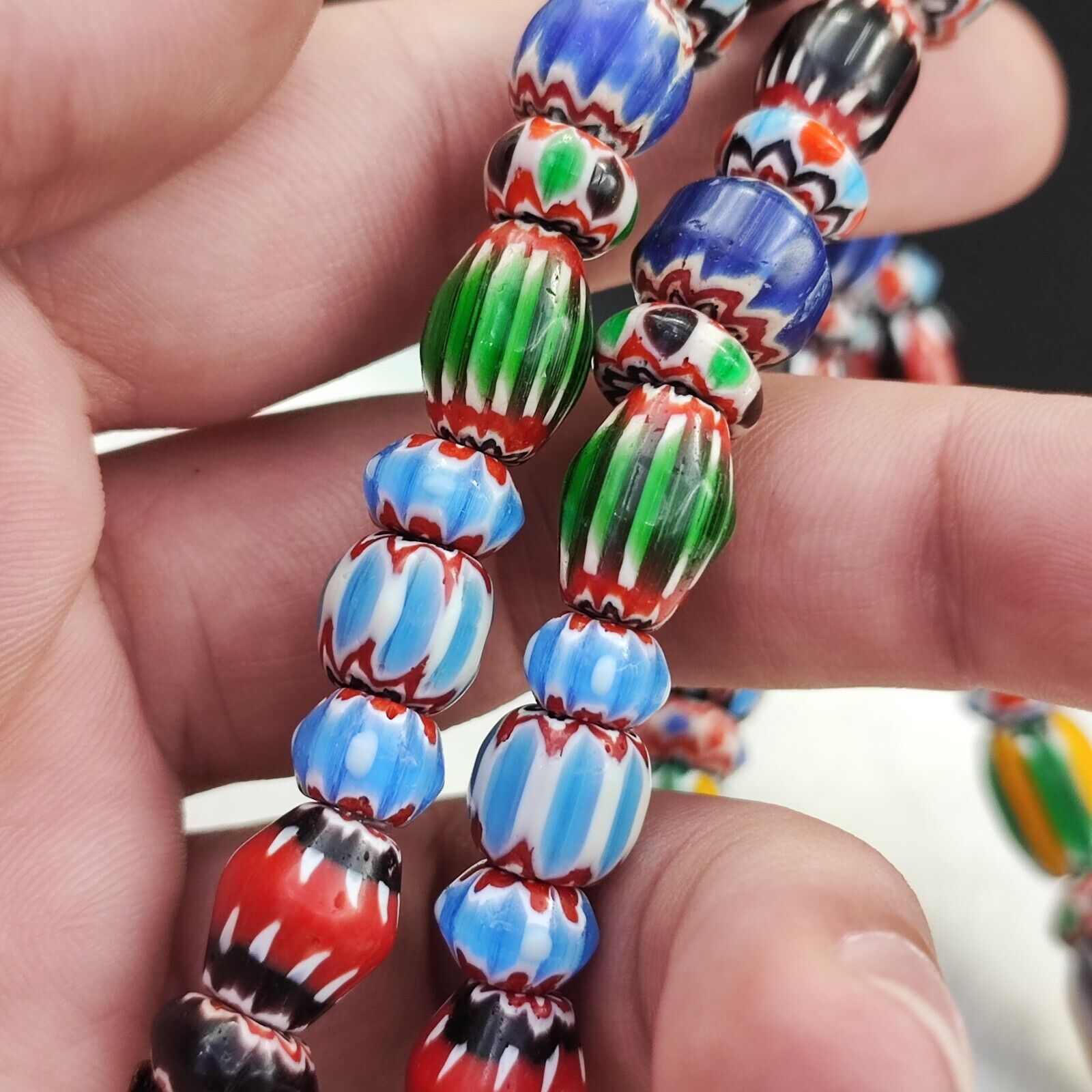 Vintage Venetian African style Chevron Beads Long Strand 8-12mm