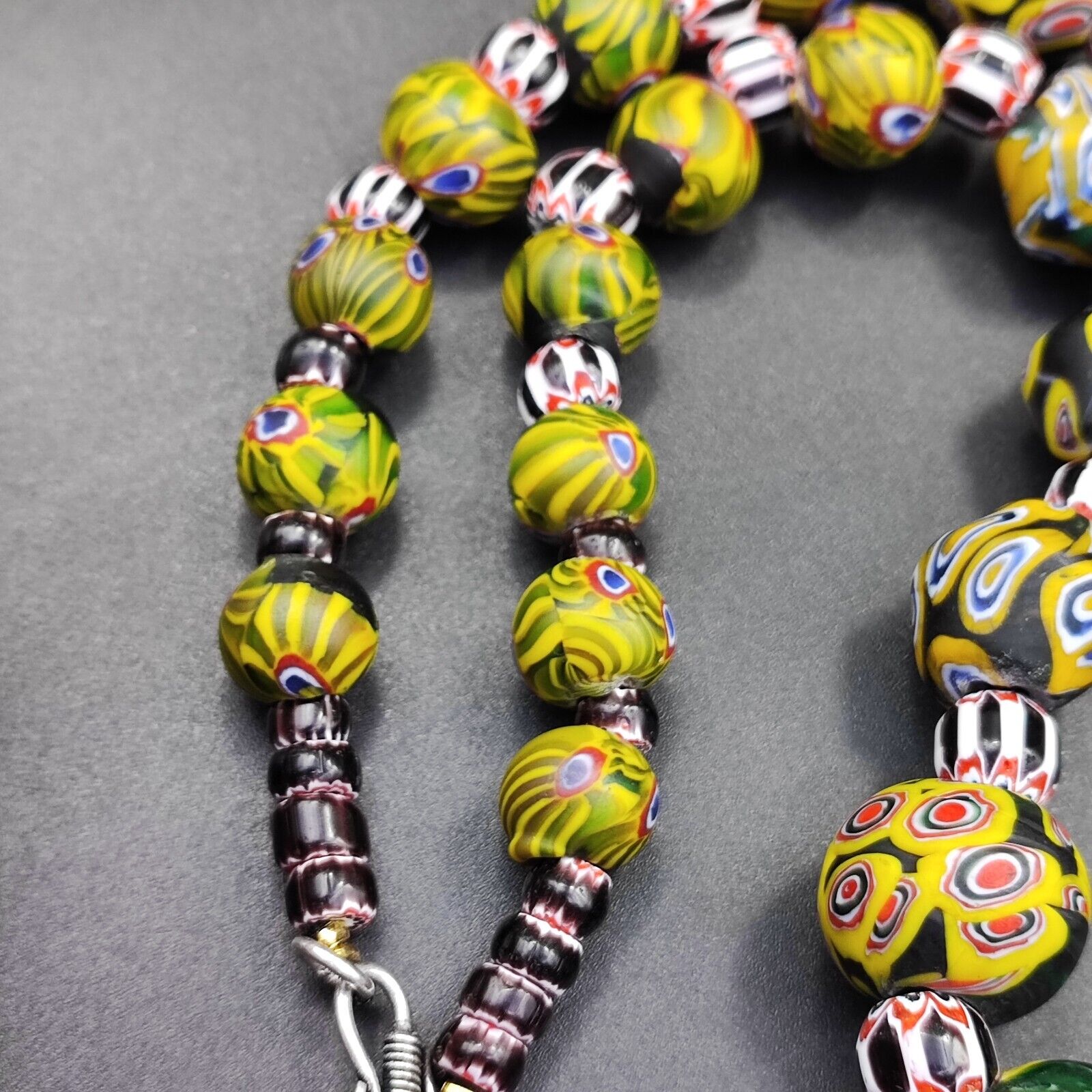 Vintage Venetian Style chevron Old trade Glass Beads Necklace NDS-3