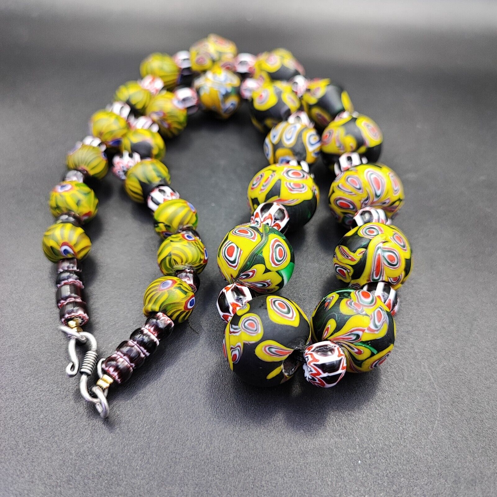 Vintage Venetian Style chevron Old trade Glass Beads Necklace NDS-3