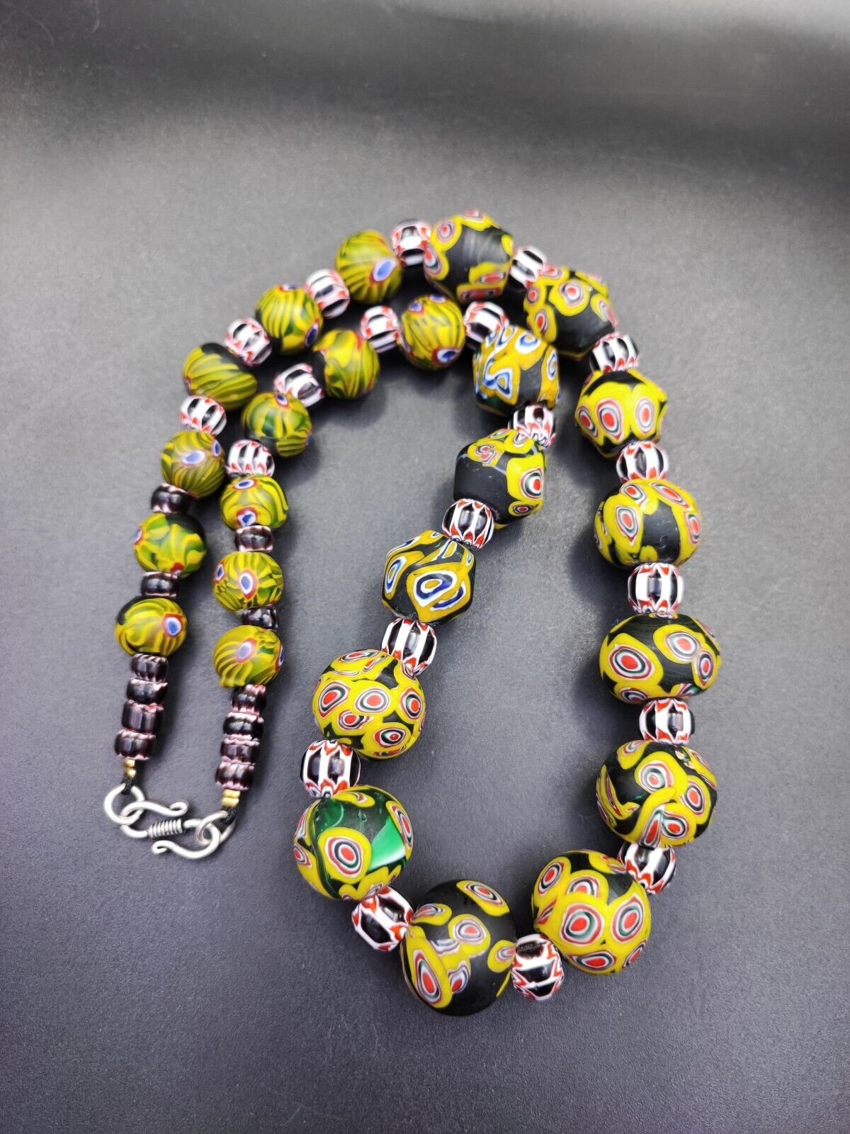 Vintage Venetian Style chevron Old trade Glass Beads Necklace NDS-3